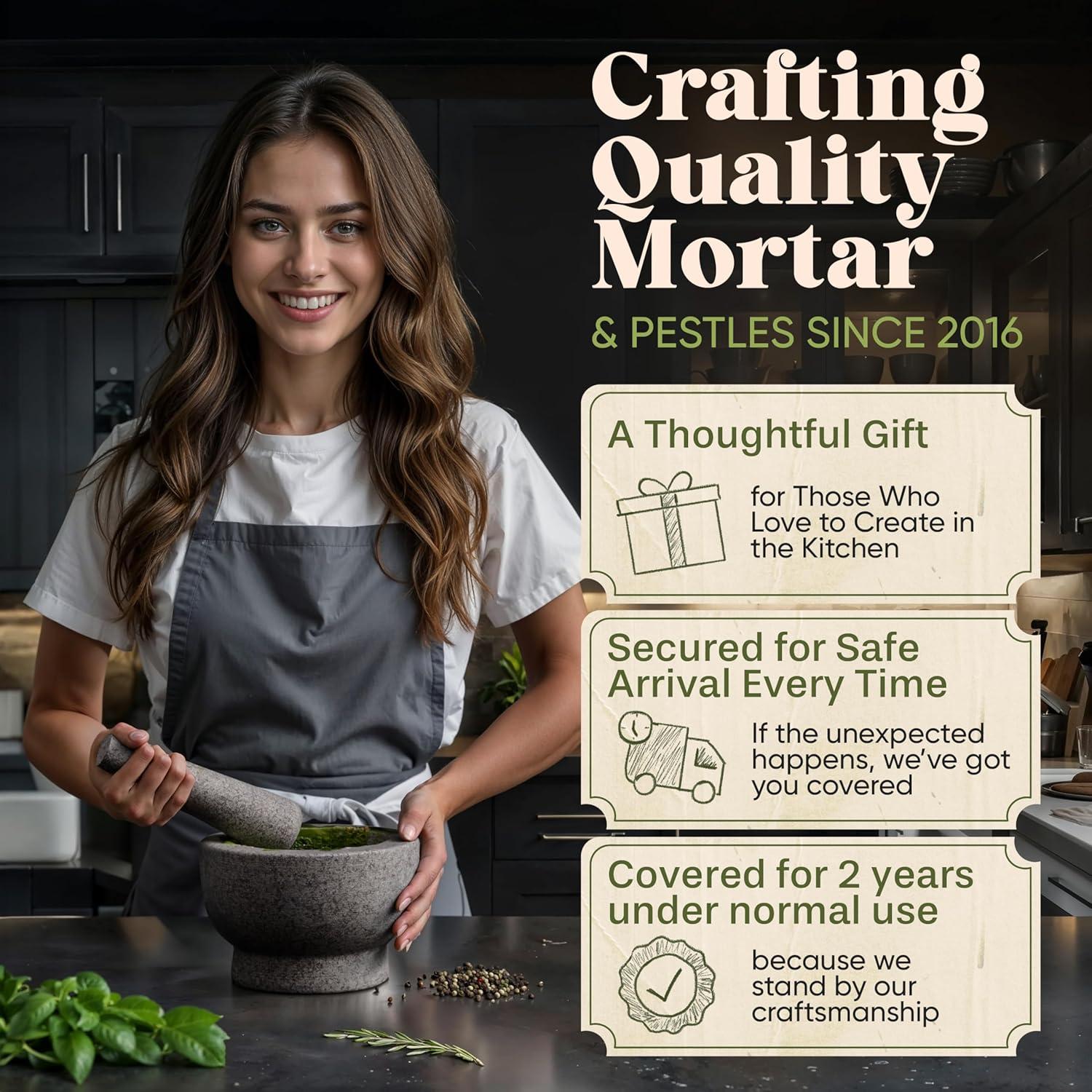 Juego de Mortero y Mano de Mortero ChefSofi 1.5 Tazas Granito