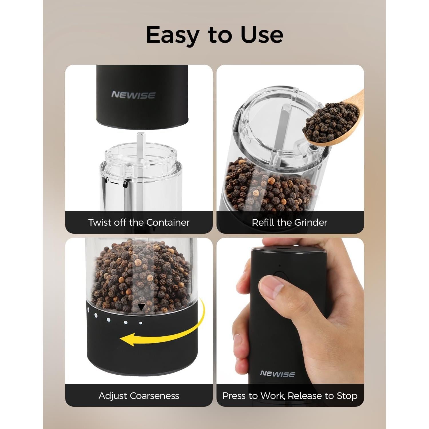 Juego de Molinillos Eléctricos de Sal y Pimienta Newise 95ml