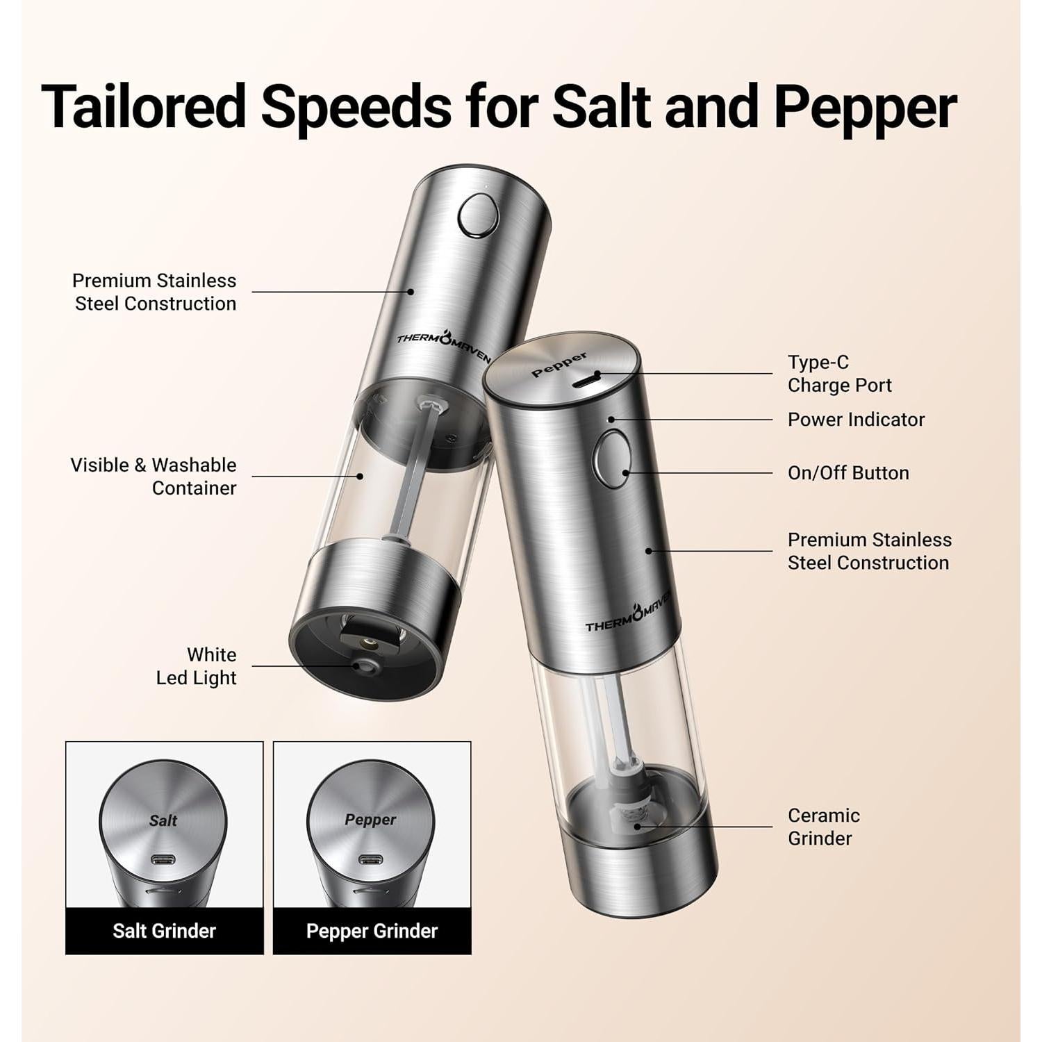Molinillos Eléctricos de Sal y Pimienta ThermoMaven 110ml