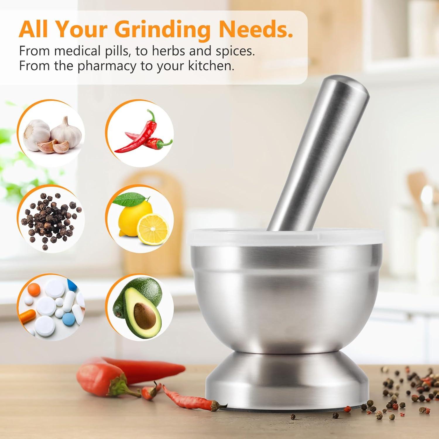 Mortero y Maja de Acero Inoxidable Tera 18/8 con Cepillo 250ml