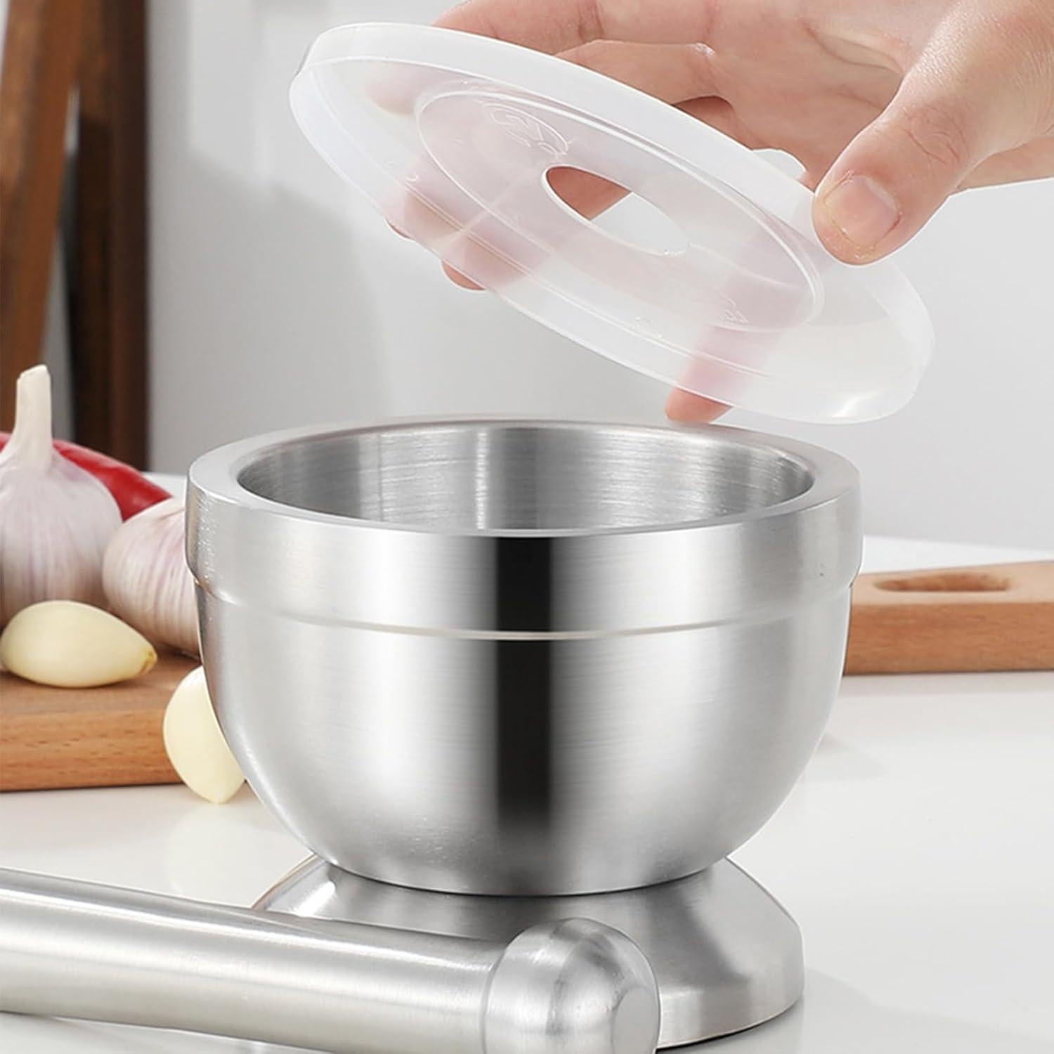 Mortero y Mano Bekith 18/8 Acero Inoxidable Cepillado