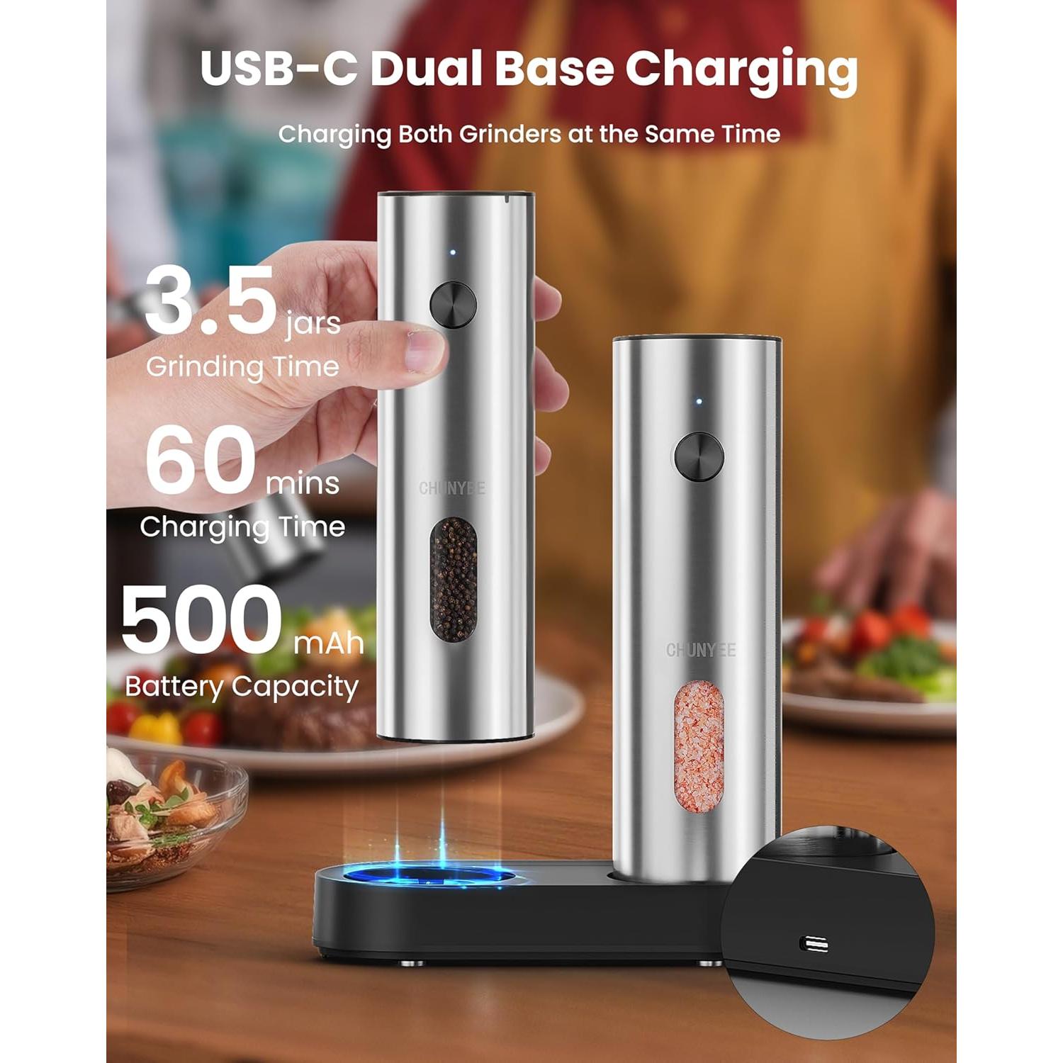 Juego de Molinillos Eléctricos de Sal y Pimienta Chunyee 105g