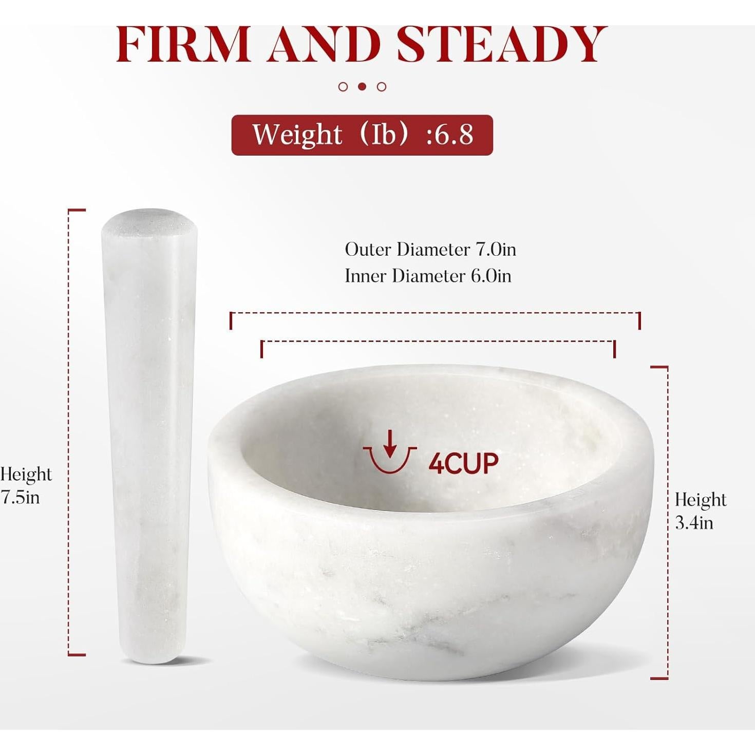 Mortero y Mano de Mármol Koville 4 Tazas 12.7 cm - Cocina