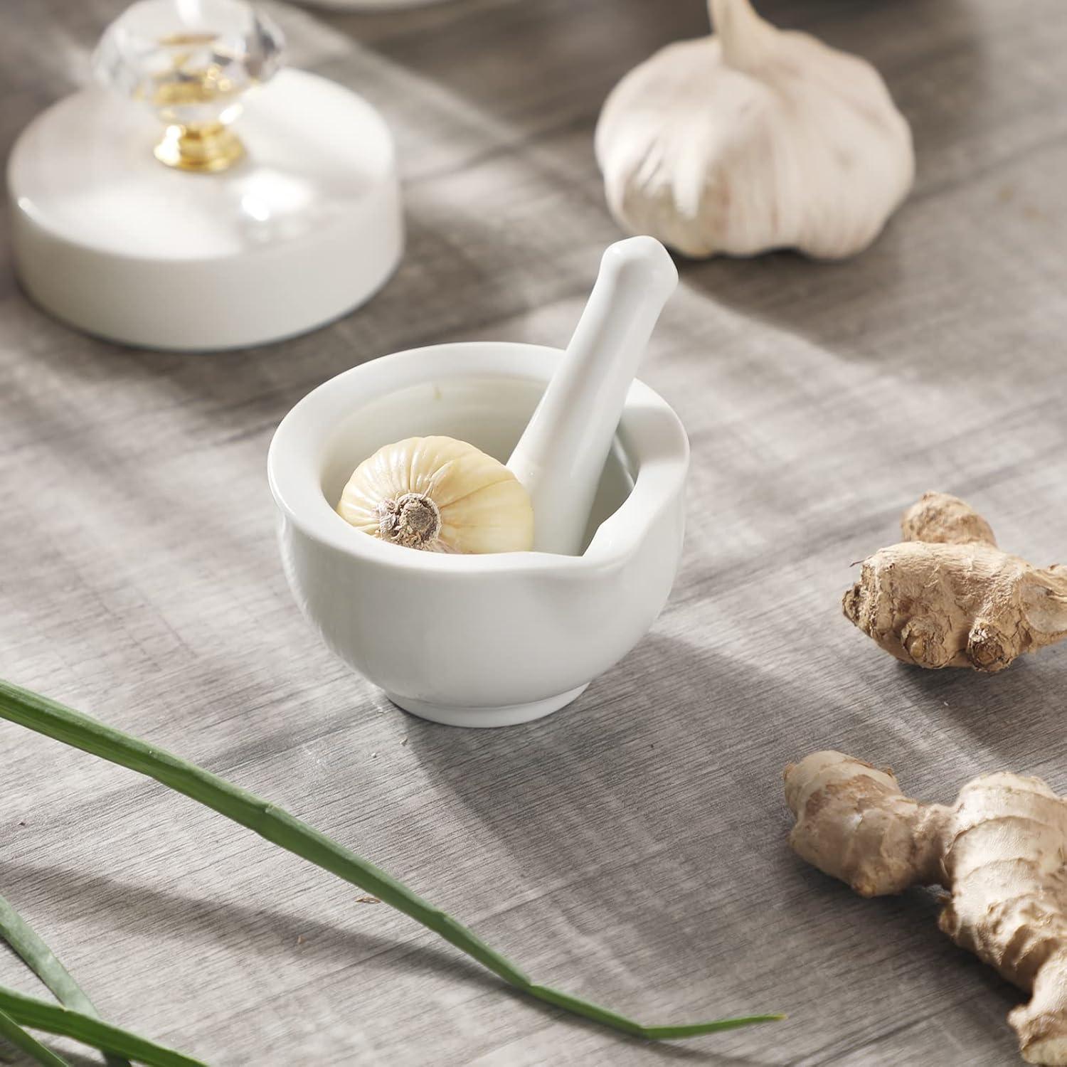 Juego de Mortero y Mano ONTUBE Cerámica 8.13 cm Blanco