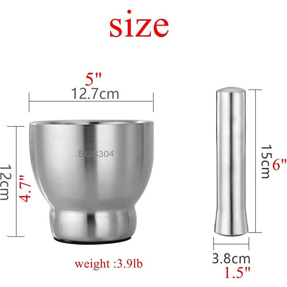 Juego de Mortero y Mano Acero Inoxidable 12.7 cm Partyreal