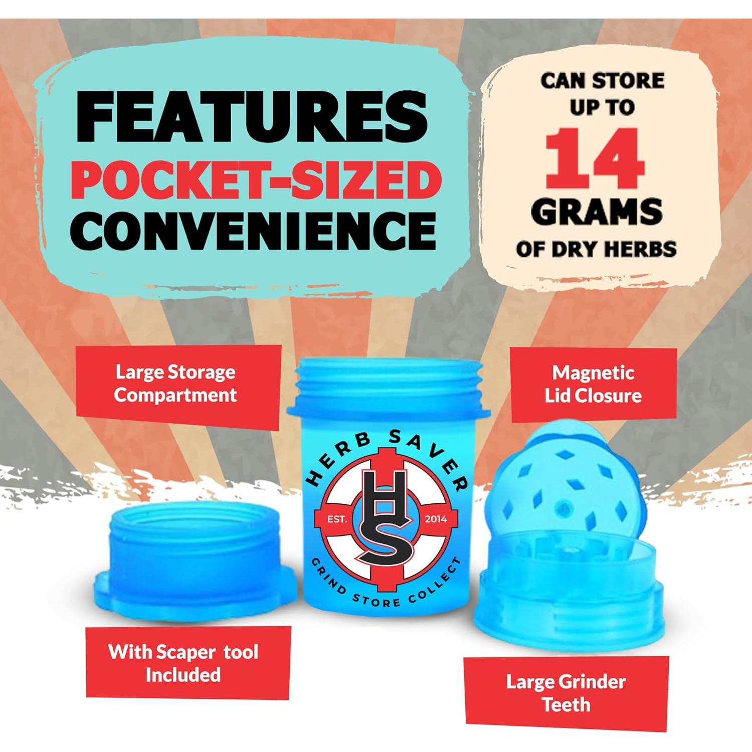 Molino de Hierbas HS Grande - Plástico Médico, Portátil, Azul