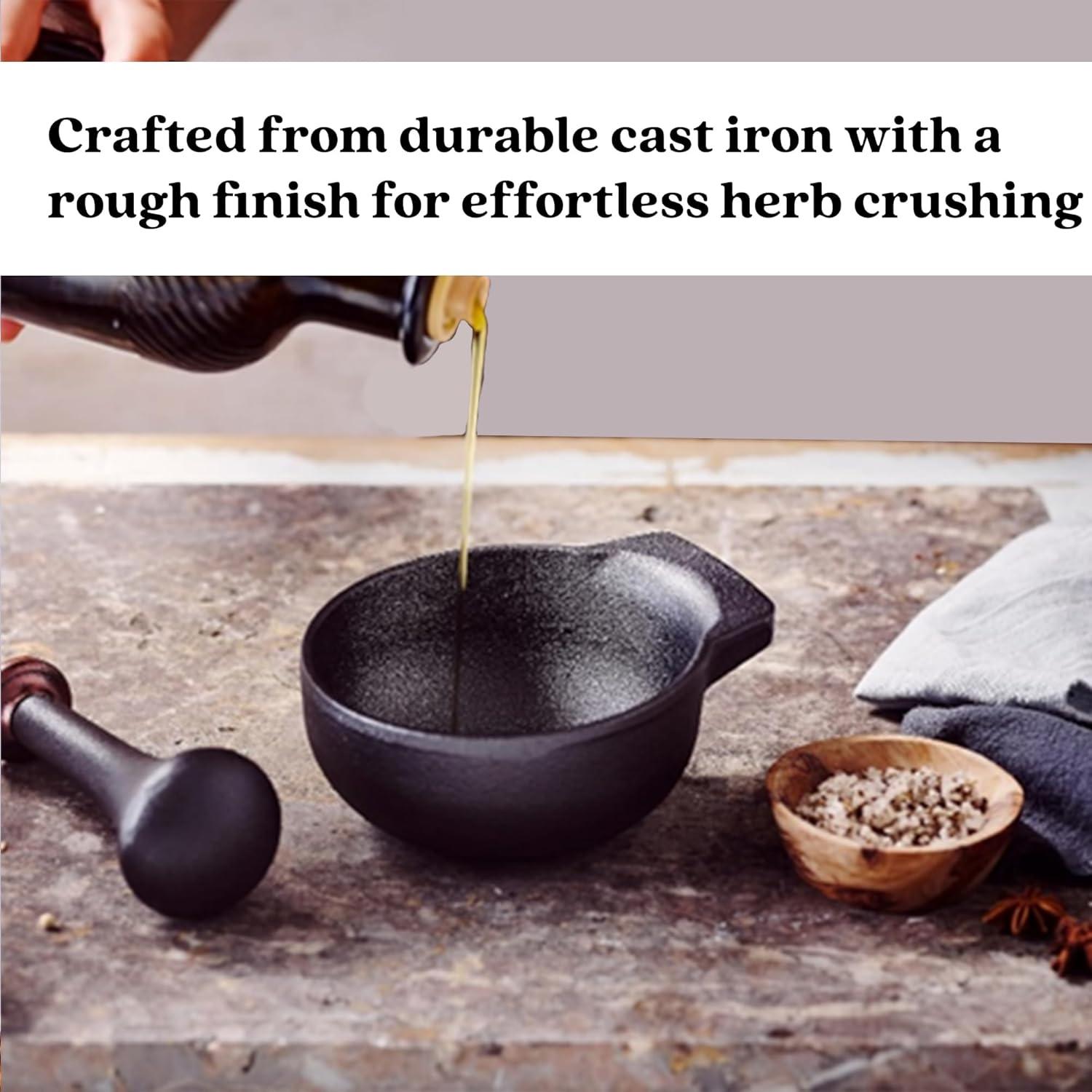 Mortero y Maja de Hierro Fundido Alva Nori 2 Tazas Negro