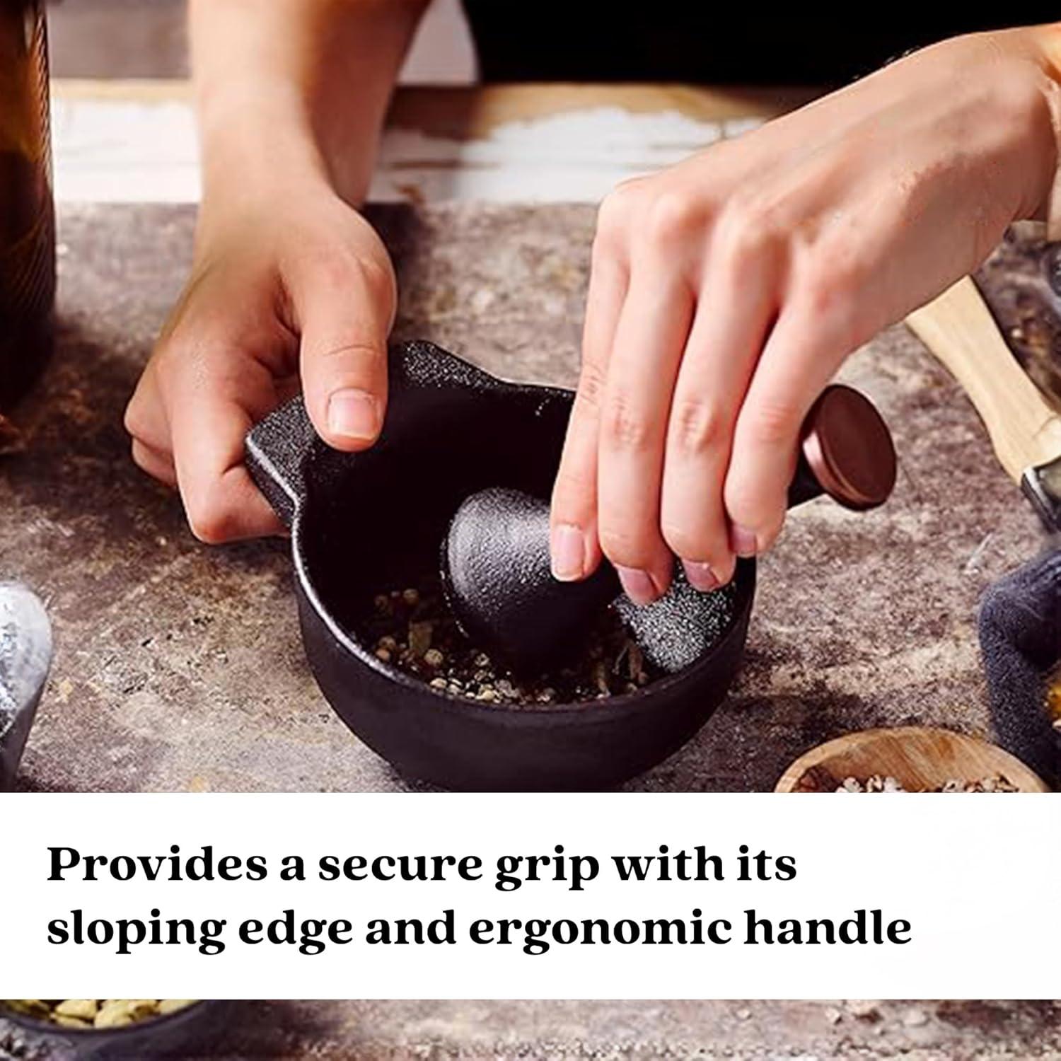 Mortero y Maja de Hierro Fundido Alva Nori 2 Tazas Negro