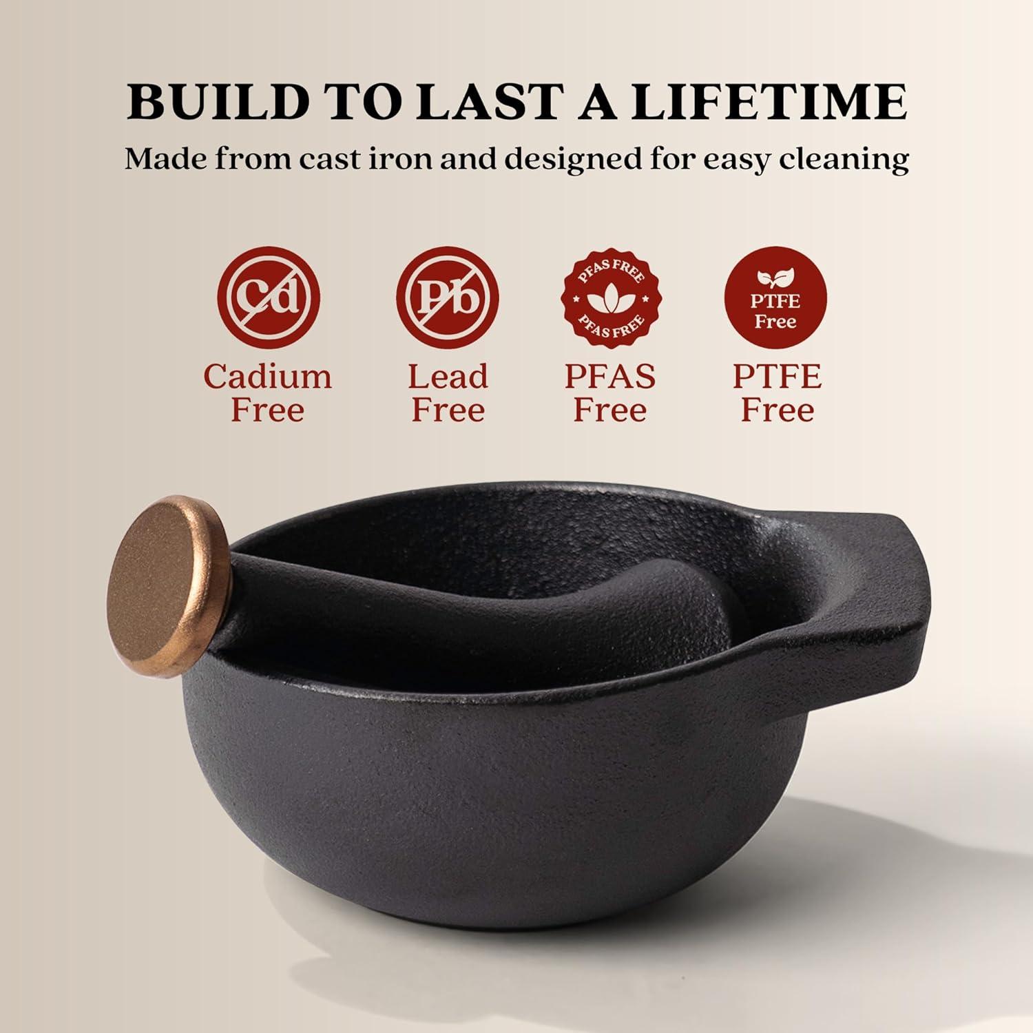 Mortero y Maja de Hierro Fundido Alva Nori 2 Tazas Negro