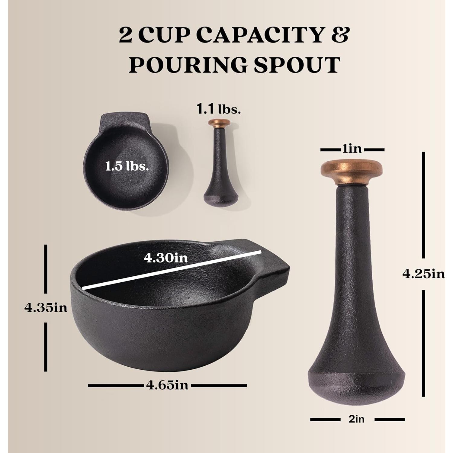 Mortero y Maja de Hierro Fundido Alva Nori 2 Tazas Negro