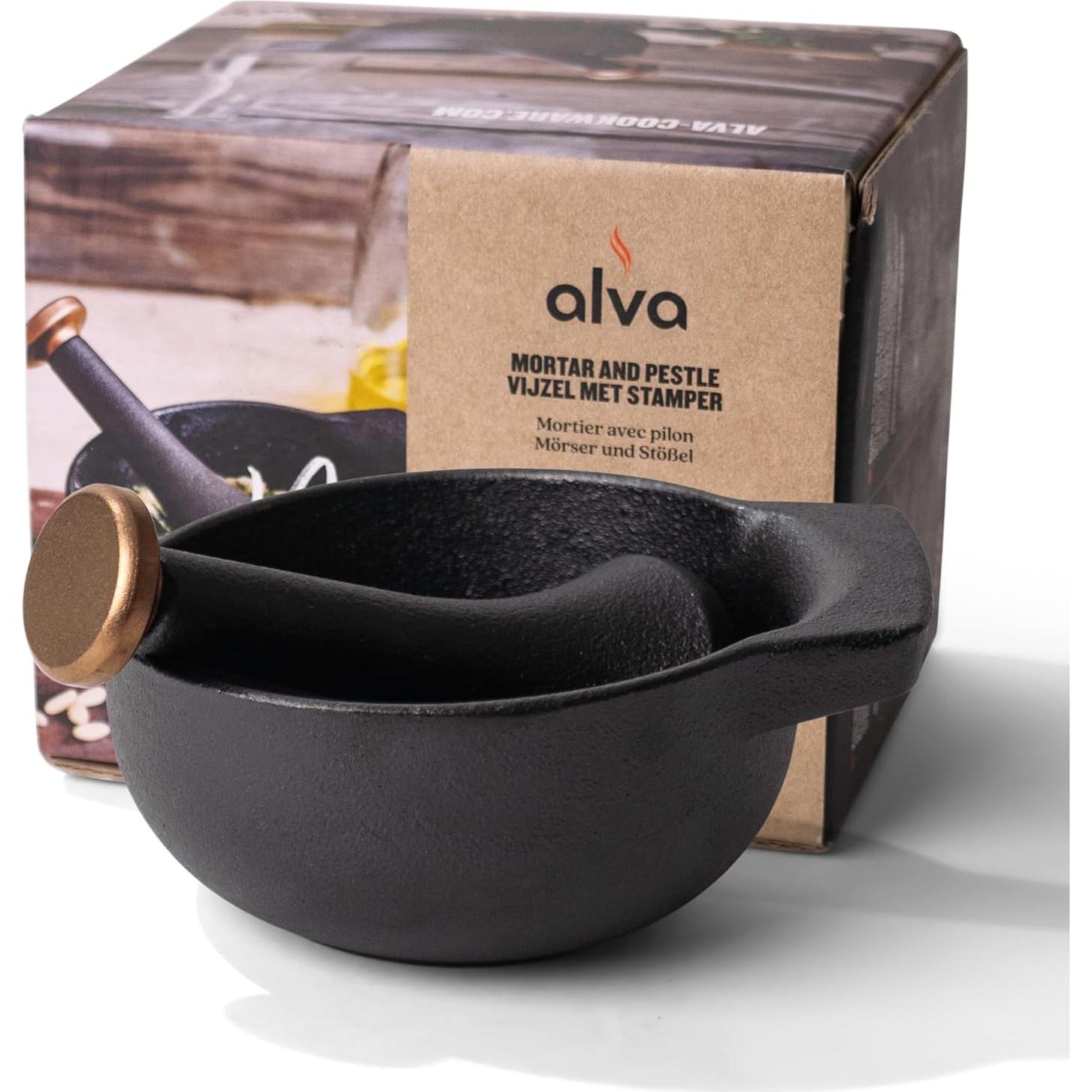 Mortero y Maja de Hierro Fundido Alva Nori 2 Tazas Negro