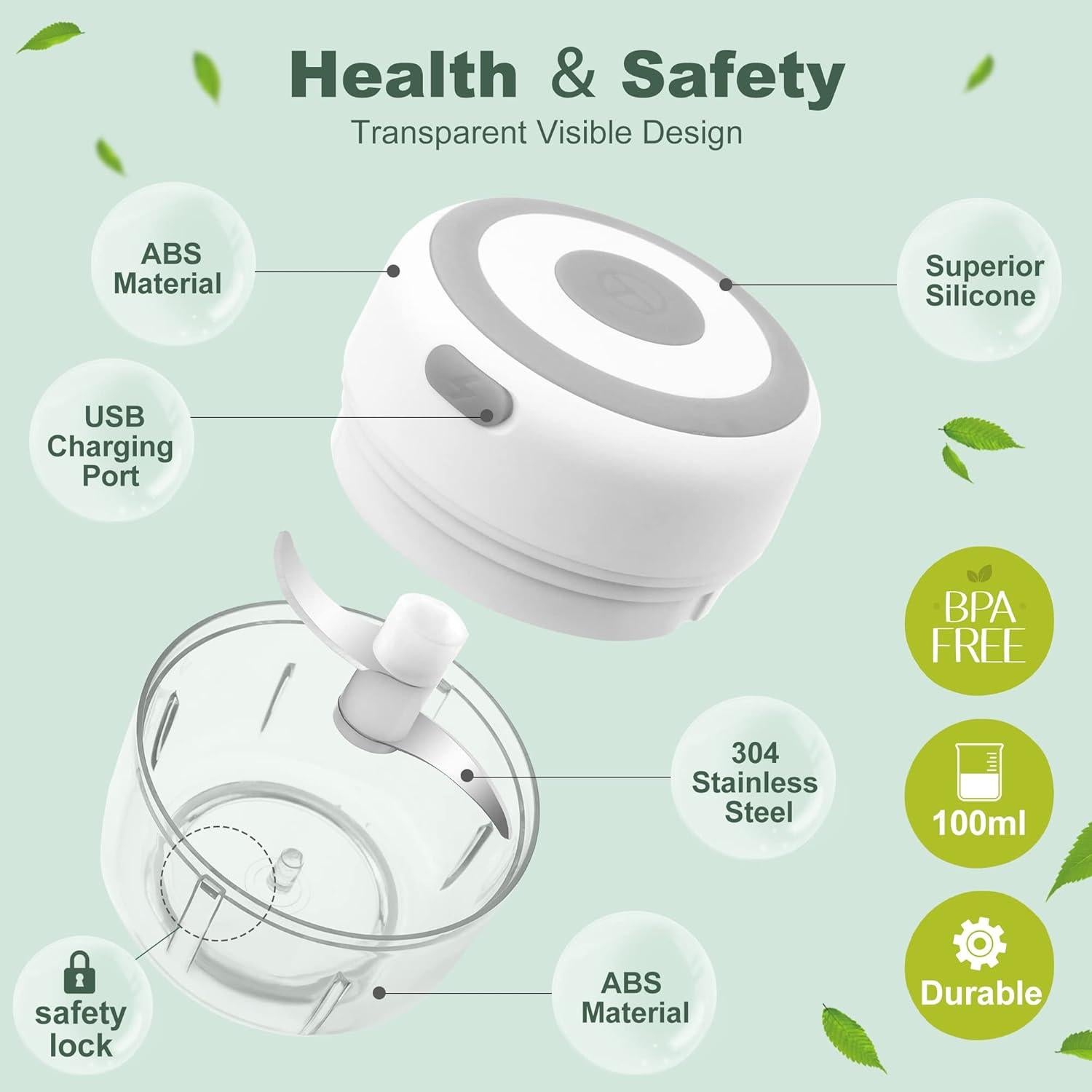 Molino Eléctrico de Hierbas Glicrili 100ml Blanco Portátil