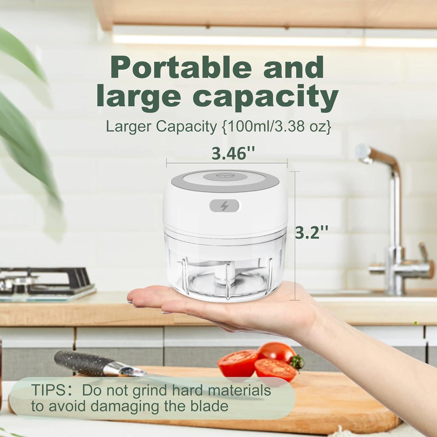 Molino Eléctrico de Hierbas Glicrili 100ml Blanco Portátil