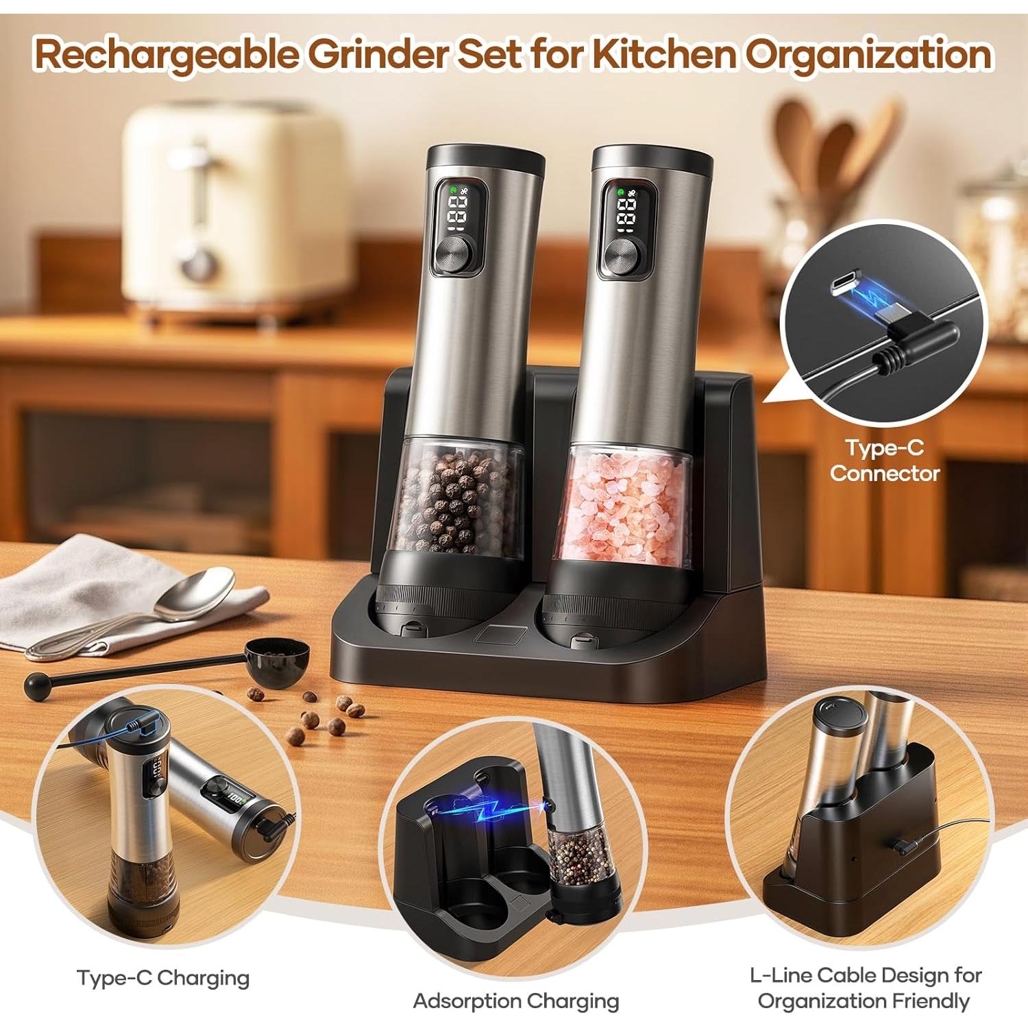 Juego de Molinillos Eléctricos HOMETALL con Grosor Ajustable