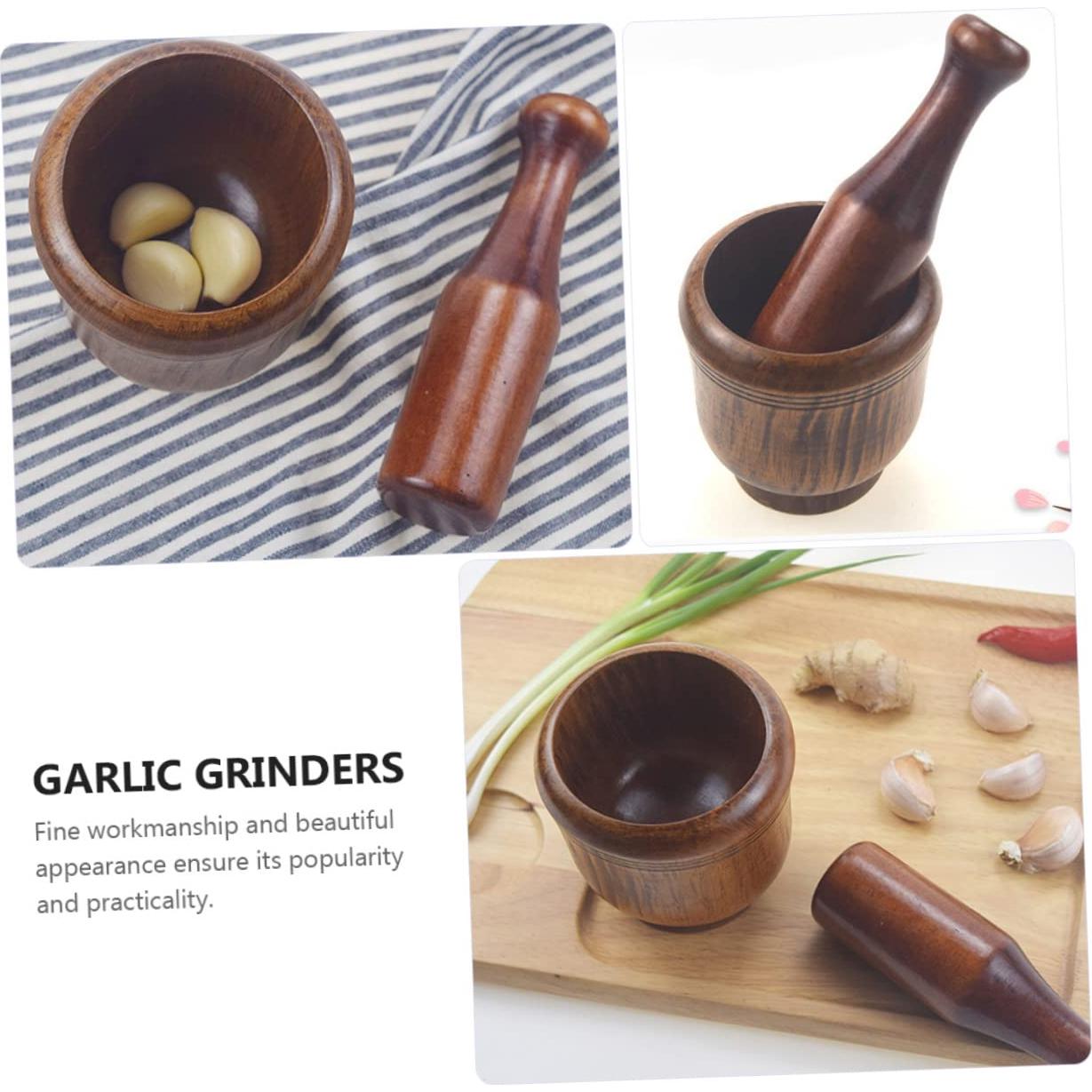 Machacador de Ajo y Mortero PRETYZOOM 9.5 cm Manual Multifuncional