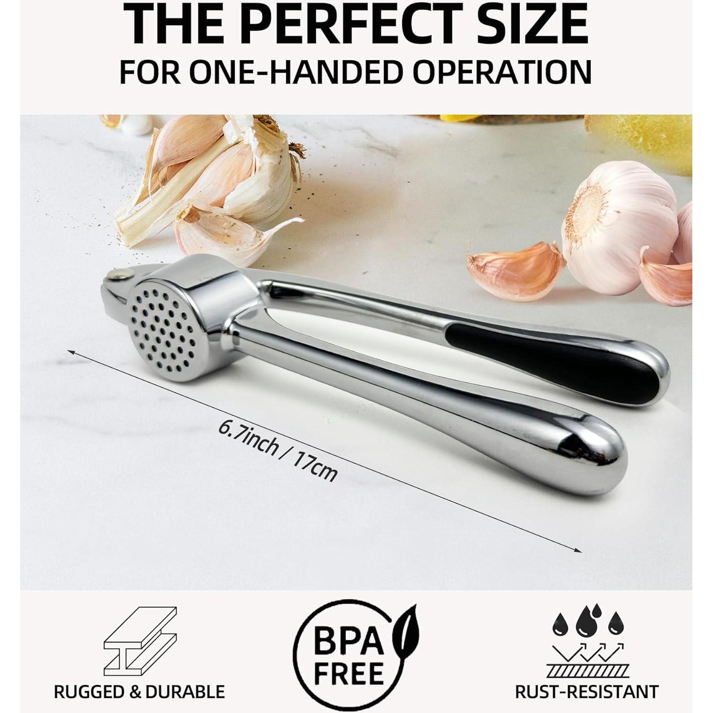 Prensa de Ajo Ugotit de Acero Inoxidable con Pelador y Cepillo