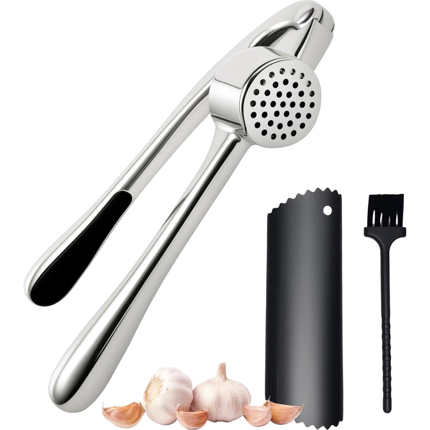 Prensa de Ajo Ugotit de Acero Inoxidable con Pelador y Cepillo