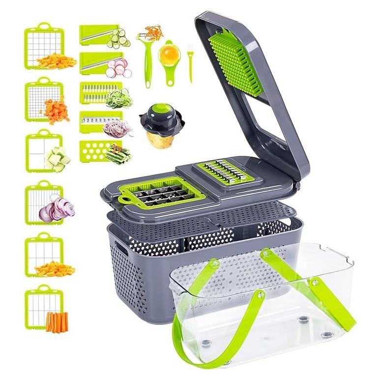 Picador de Verduras Multifuncional Garlerio 22-en-1 con 13 Cuchillas