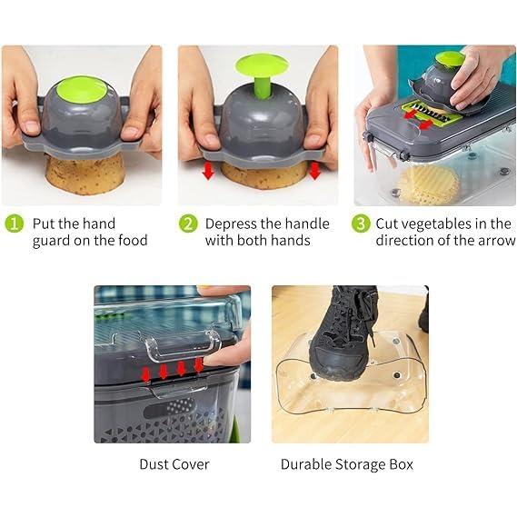 Picador de Verduras Multifuncional Garlerio 22-en-1 con 13 Cuchillas