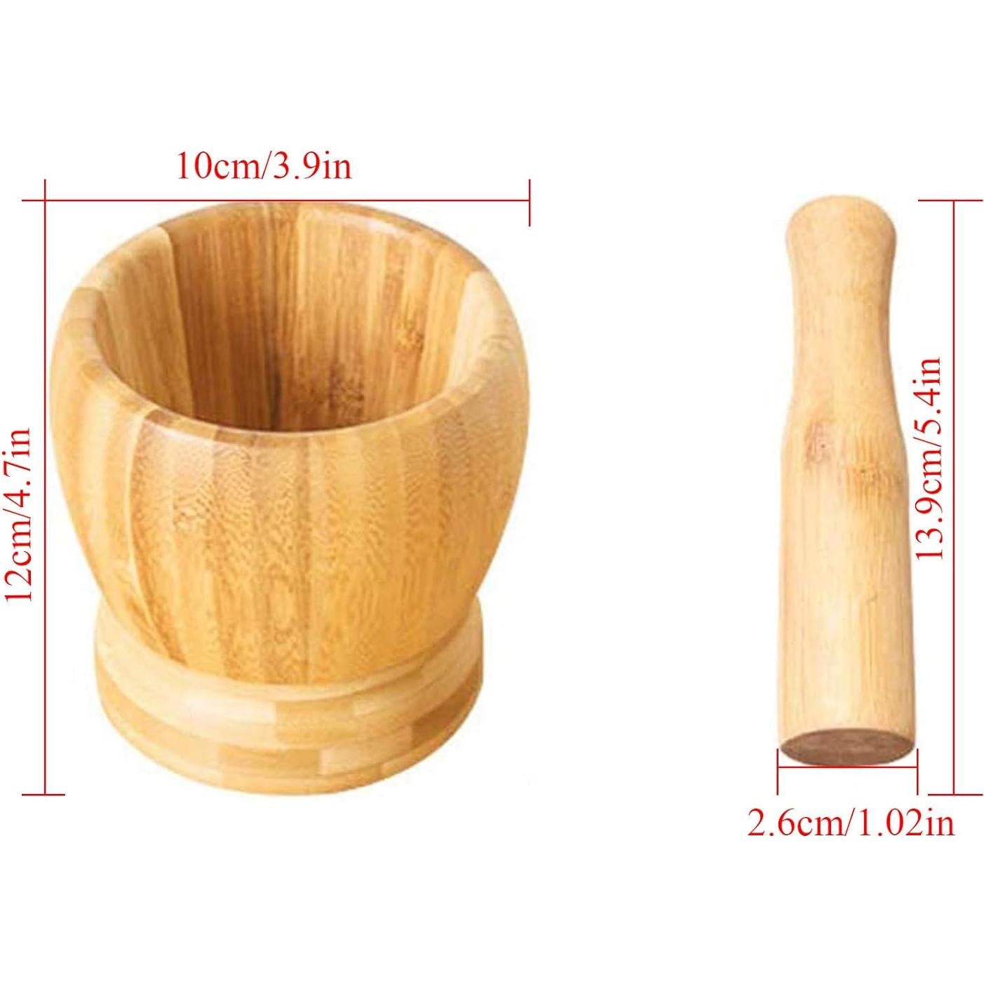 Mortero y Pilón de Bambú Mantouxixi 12x10cm Herramienta de Cocina