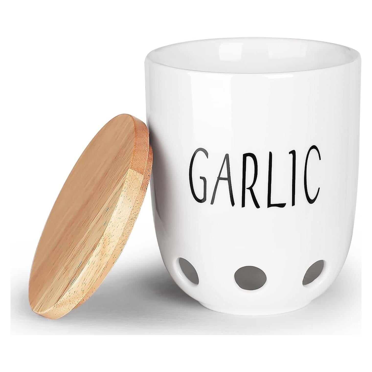 Contenedor de Ajo Cerámica HAOTOP con Tapa de Madera 422g