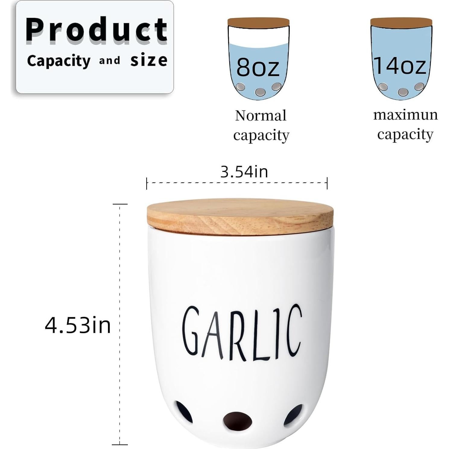 Contenedor de Ajo Cerámica HAOTOP con Tapa de Madera 422g