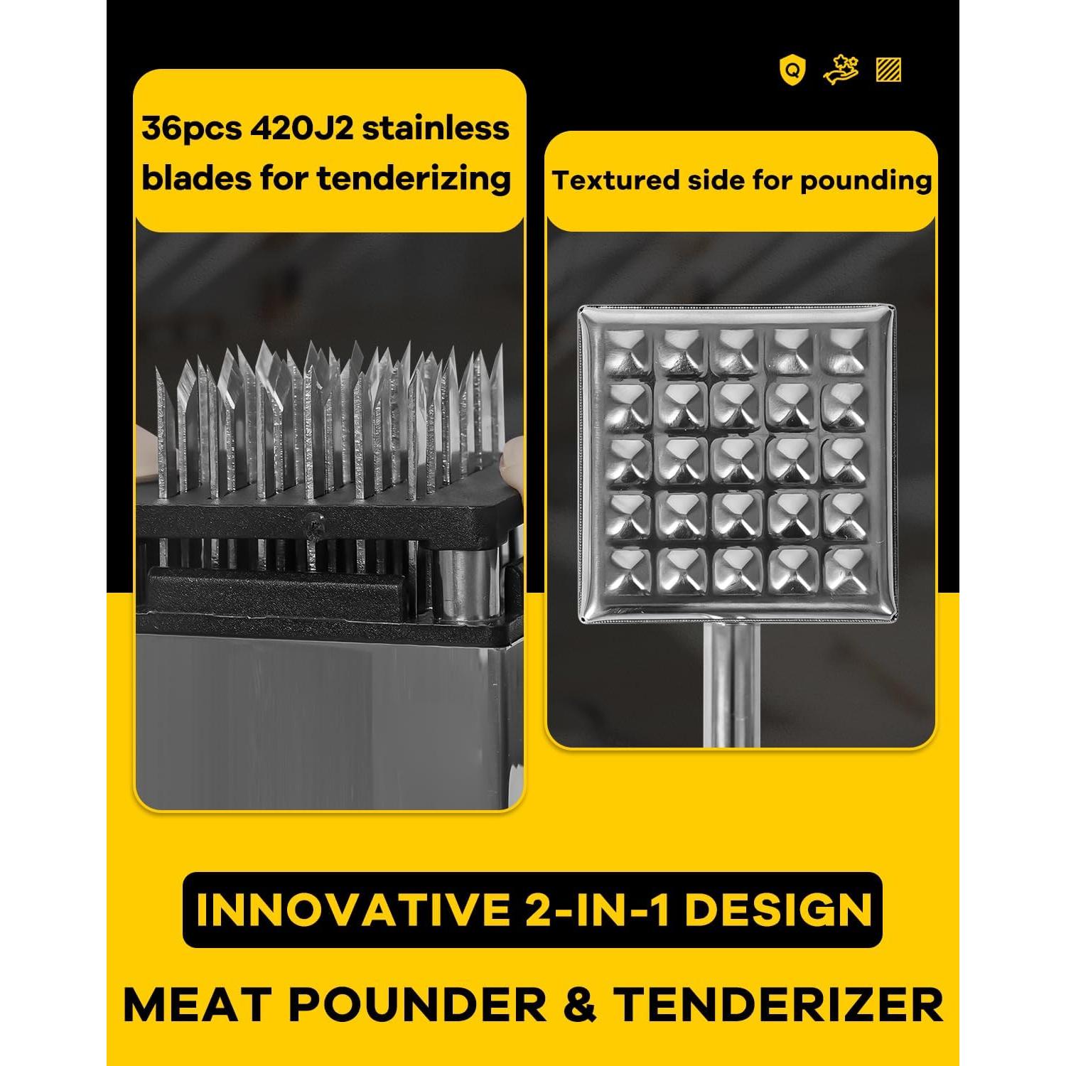 Mallet de ablandador de carne Rhoyee 2-en-1 acero inoxidable