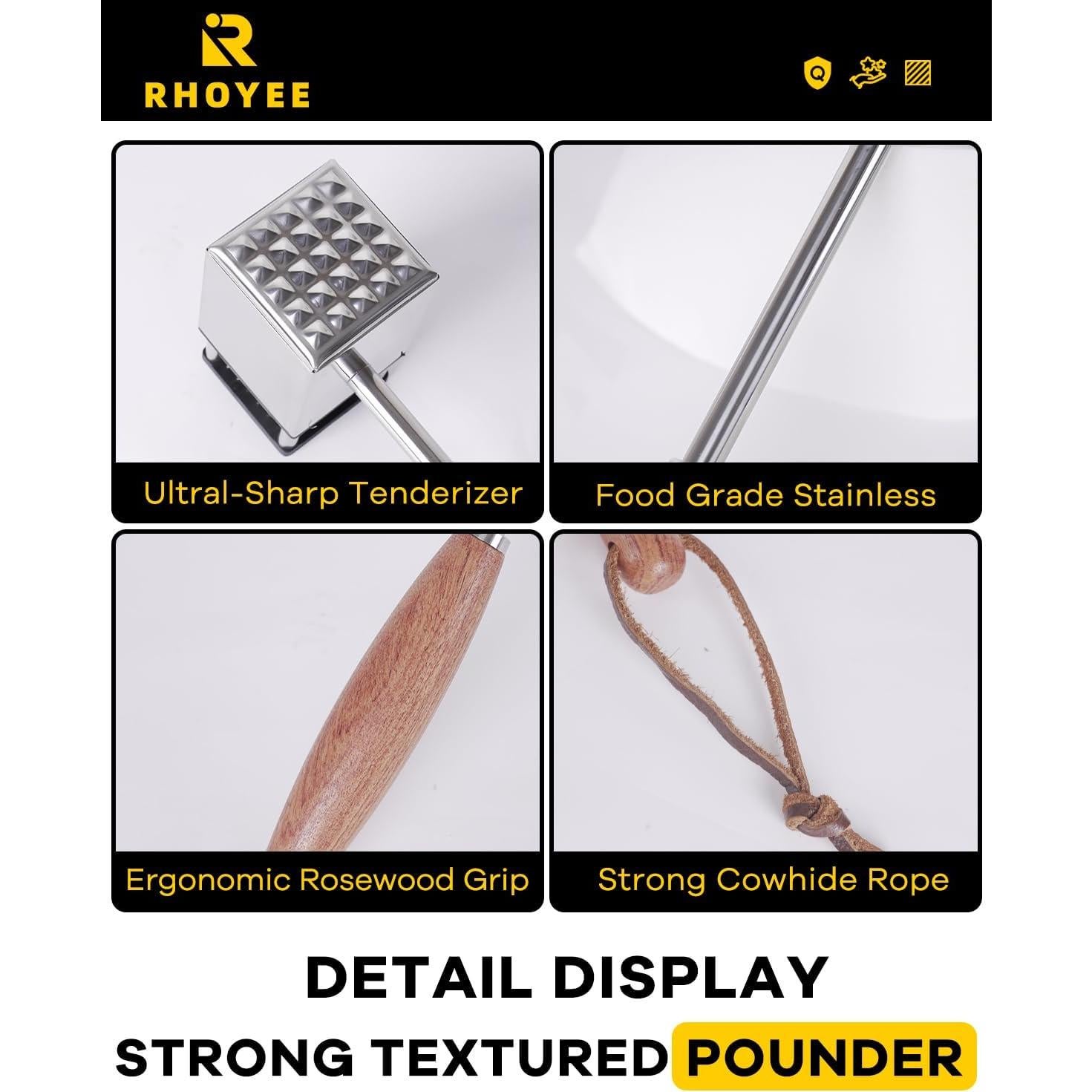 Mallet de ablandador de carne Rhoyee 2-en-1 acero inoxidable