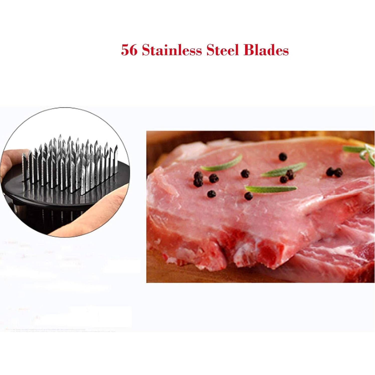 Ablandador de Carne TCCMEIR Acero Inoxidable 56 Agujas Negro