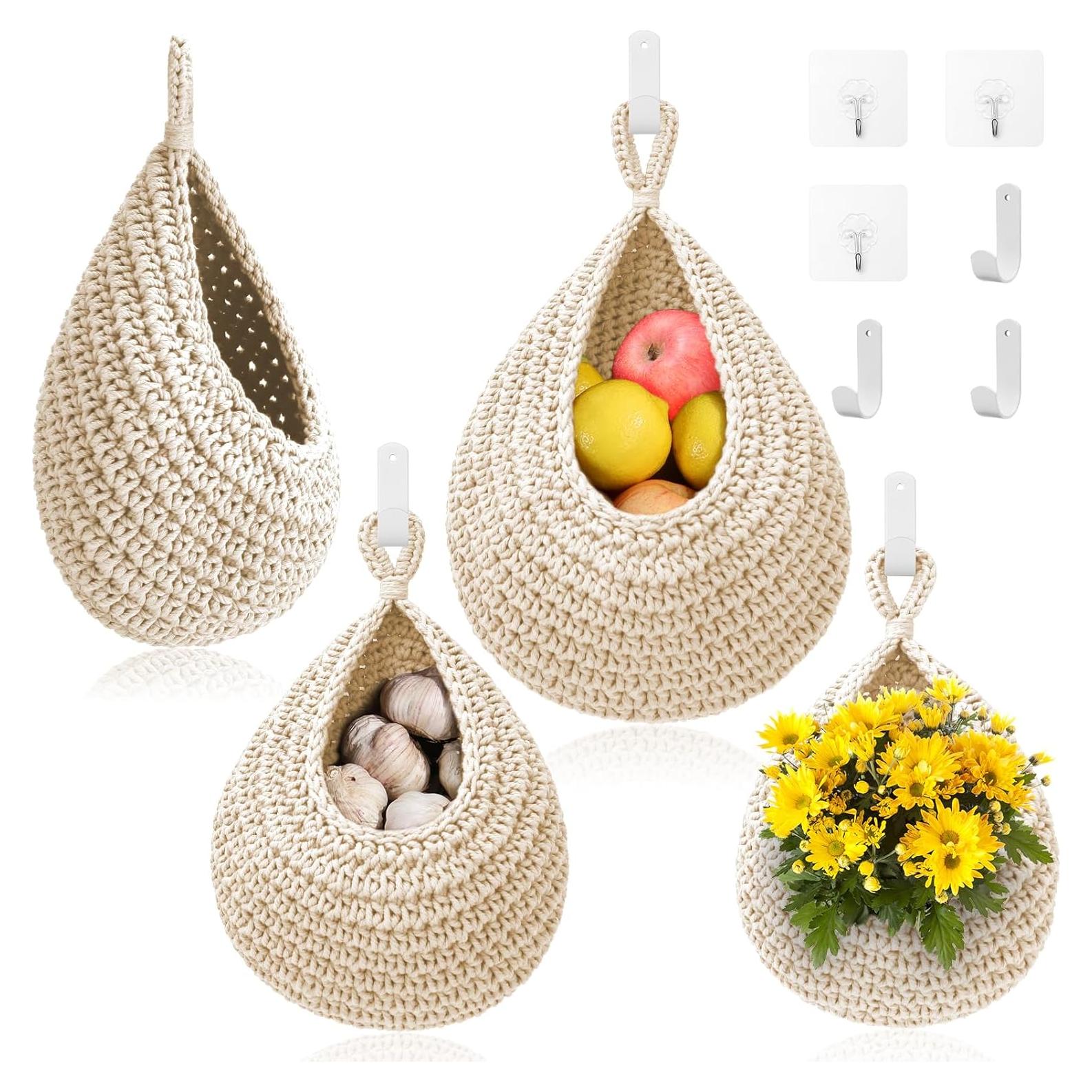 Cestas Colgantes de Algodón OGOTEZ - Paquete de 3 para Cocina
