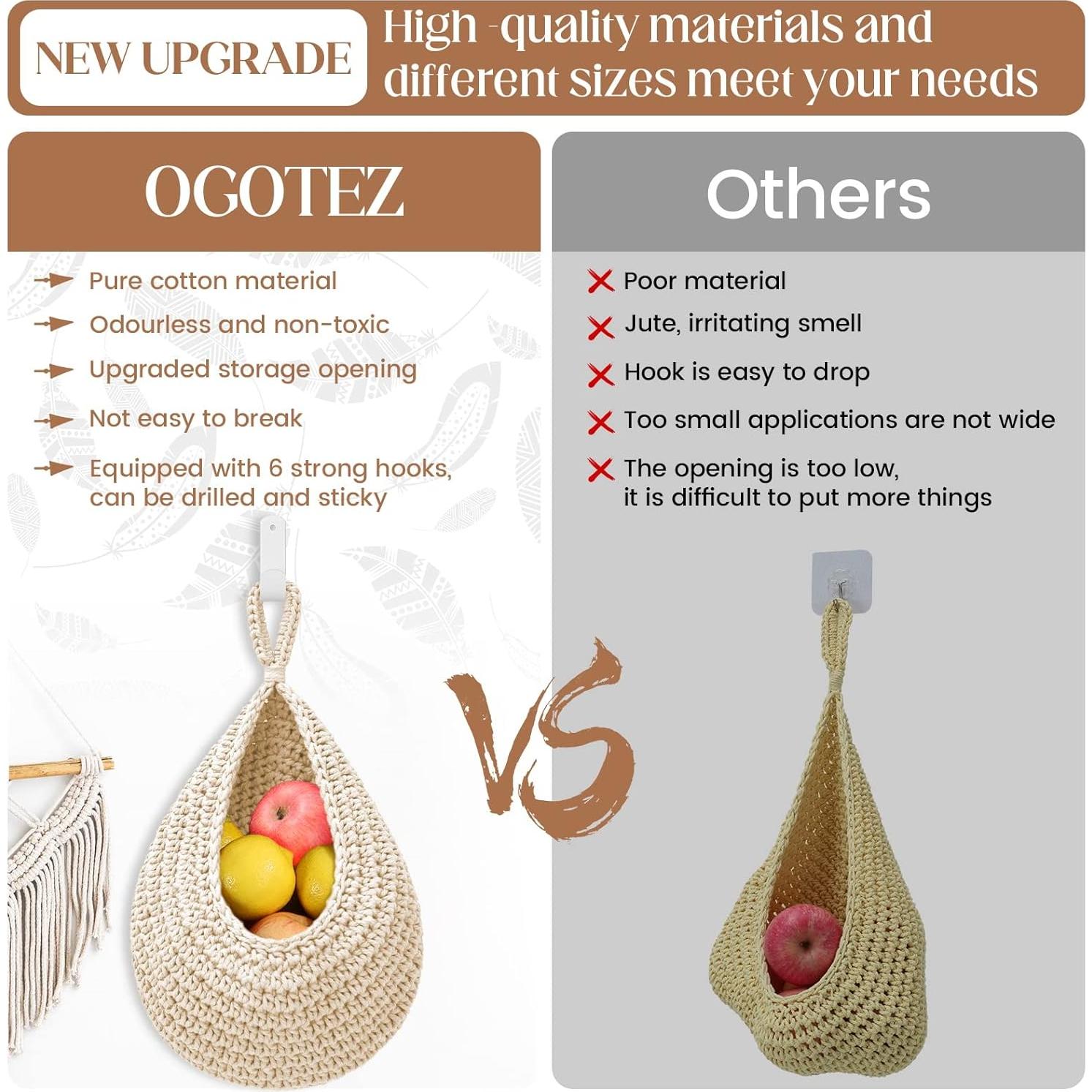 Cestas Colgantes de Algodón OGOTEZ - Paquete de 3 para Cocina