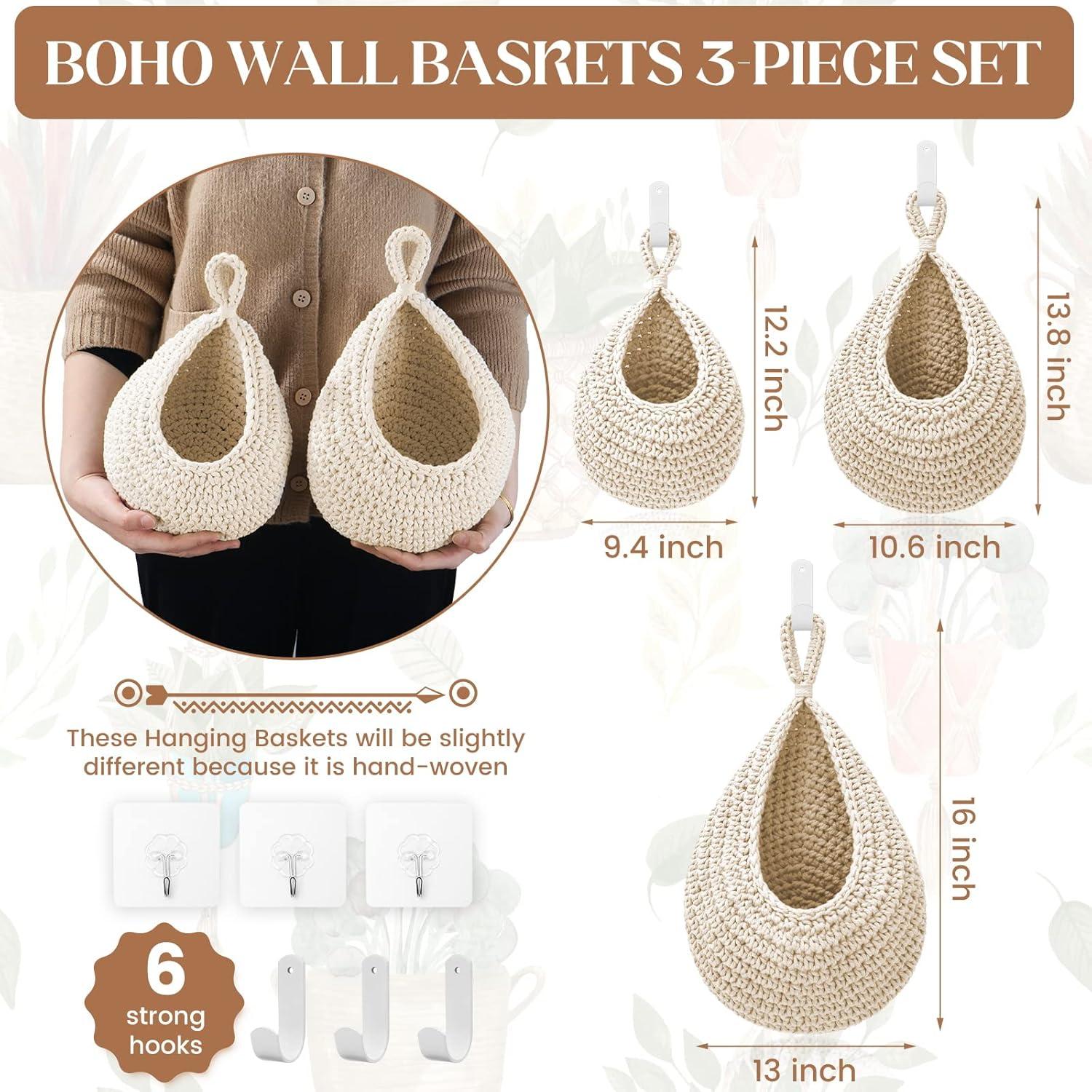 Cestas Colgantes de Algodón OGOTEZ - Paquete de 3 para Cocina