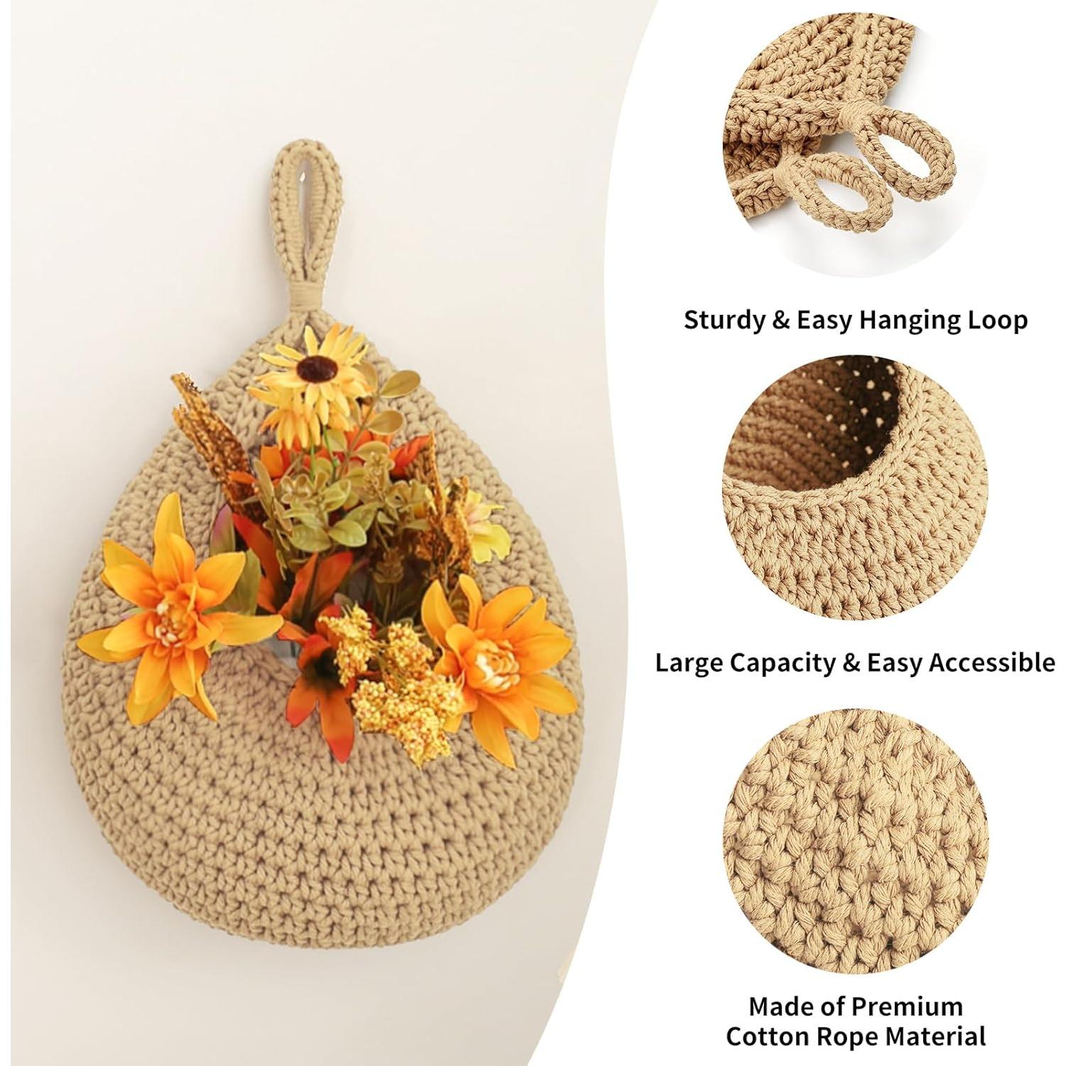 Cestas Colgantes de Algodón INJORAN - Paquete de 3 con Ganchos