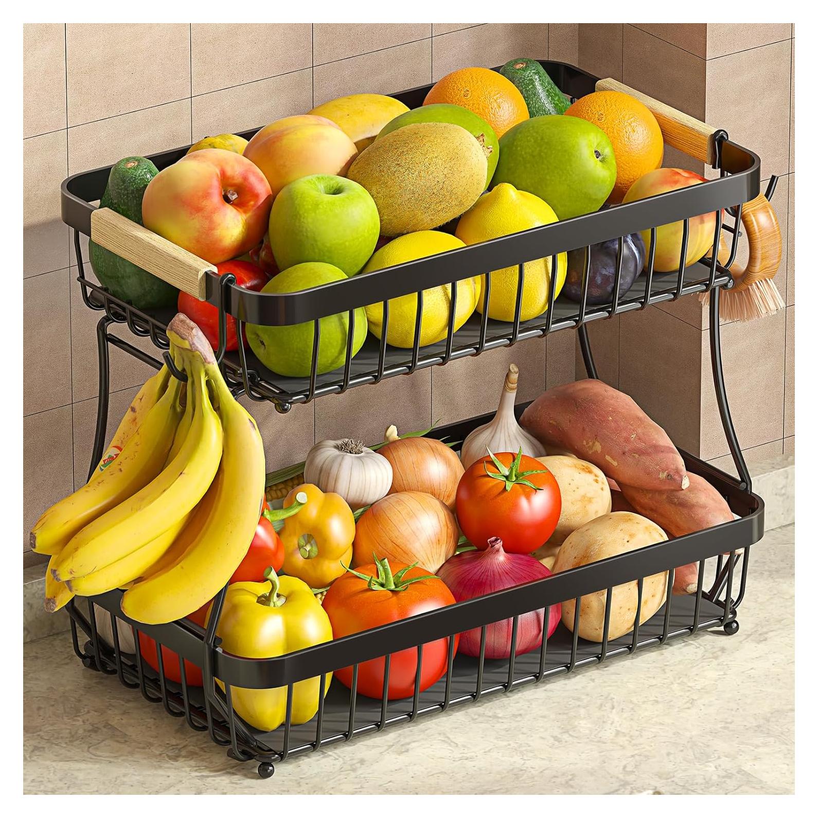 Cesta de Frutas 2 Niveles Sevenblue con Soportes para Plátanos