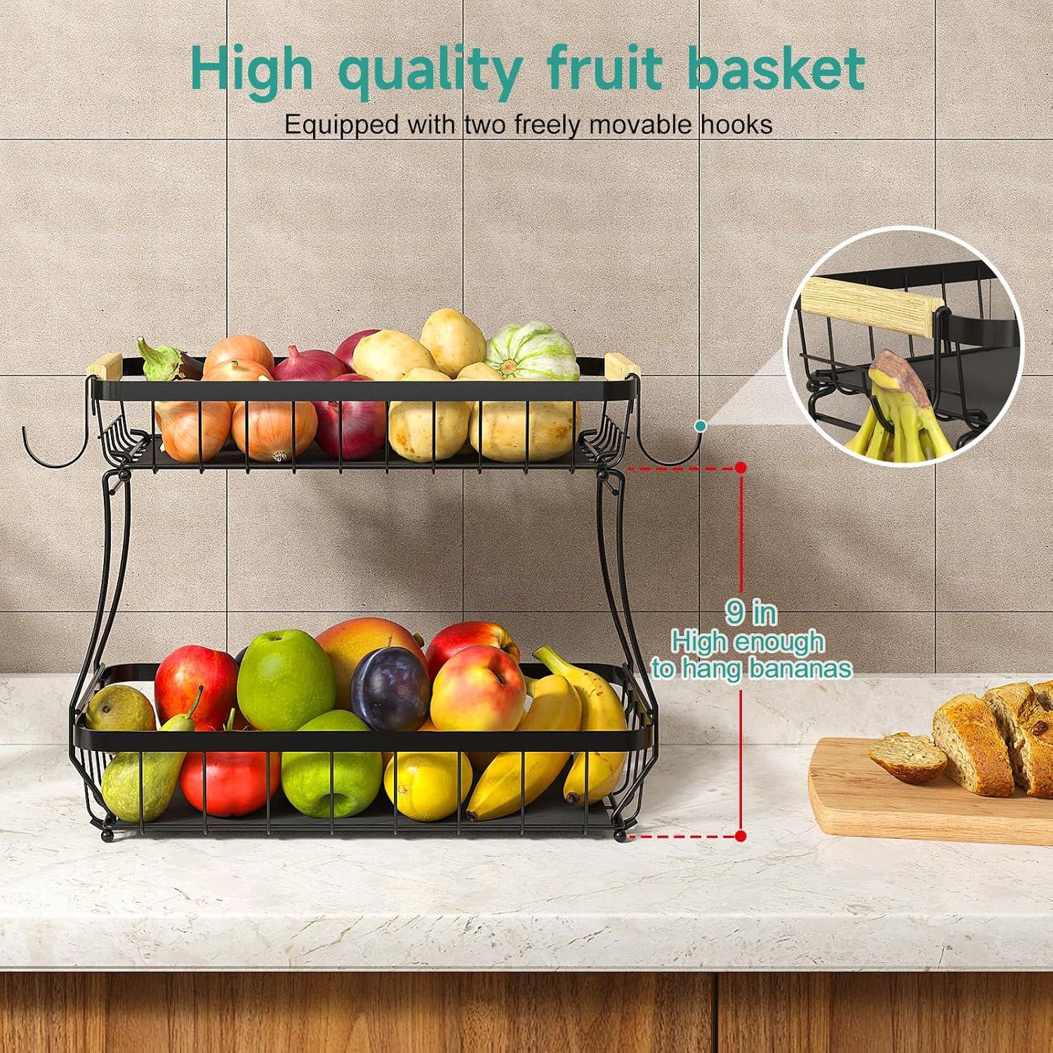 Cesta de Frutas 2 Niveles Sevenblue con Soportes para Plátanos