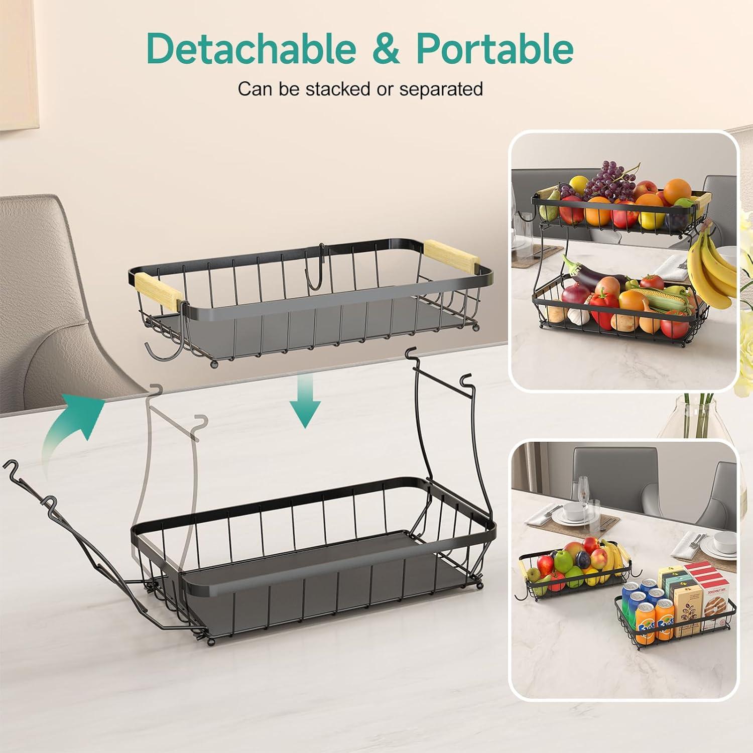 Cesta de Frutas 2 Niveles Sevenblue con Soportes para Plátanos