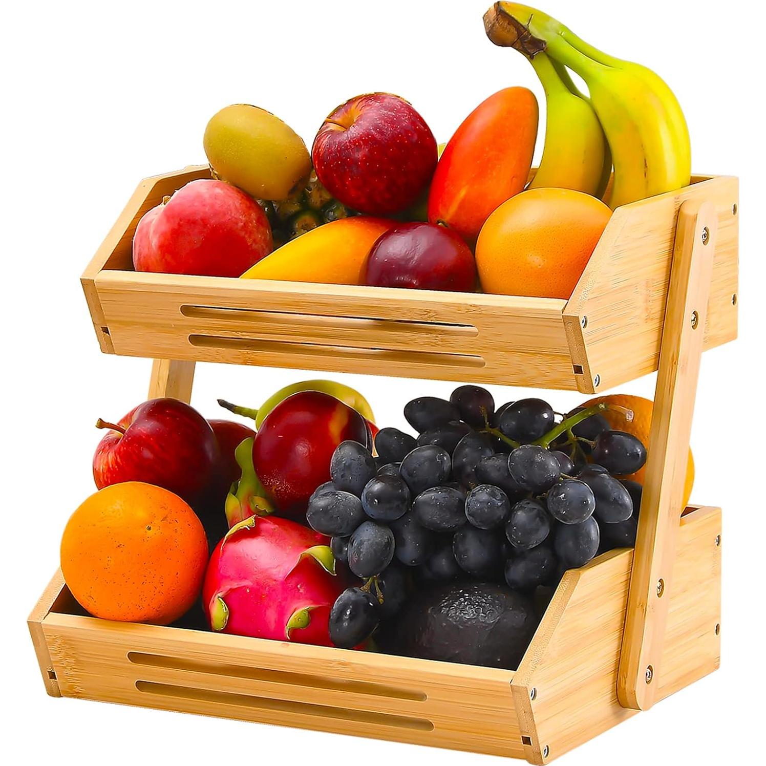 Cesta de Frutas de Bambú VIKEYHOME 2 Niveles 28 cm