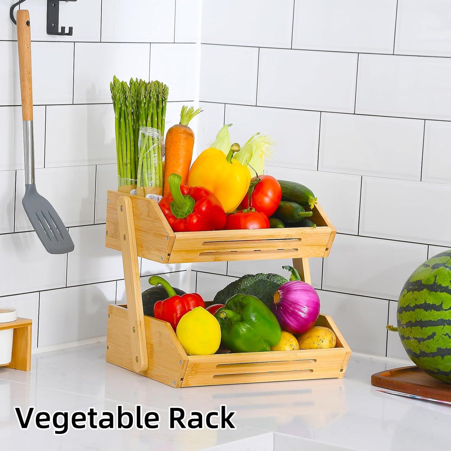 Cesta de Frutas de Bambú VIKEYHOME 2 Niveles 28 cm