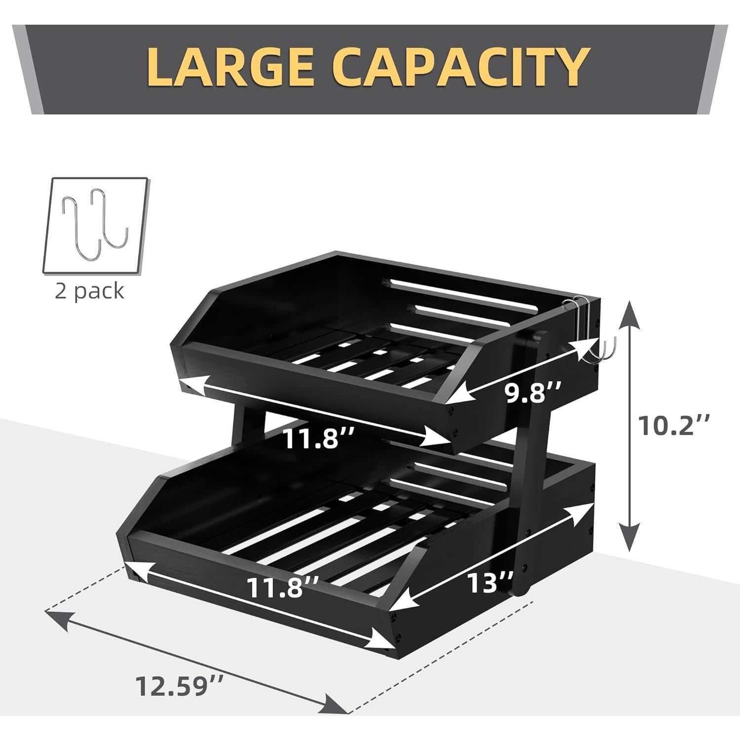 Cesta de Frutas de Bambú Hellojin 2 Niveles con Ganchos