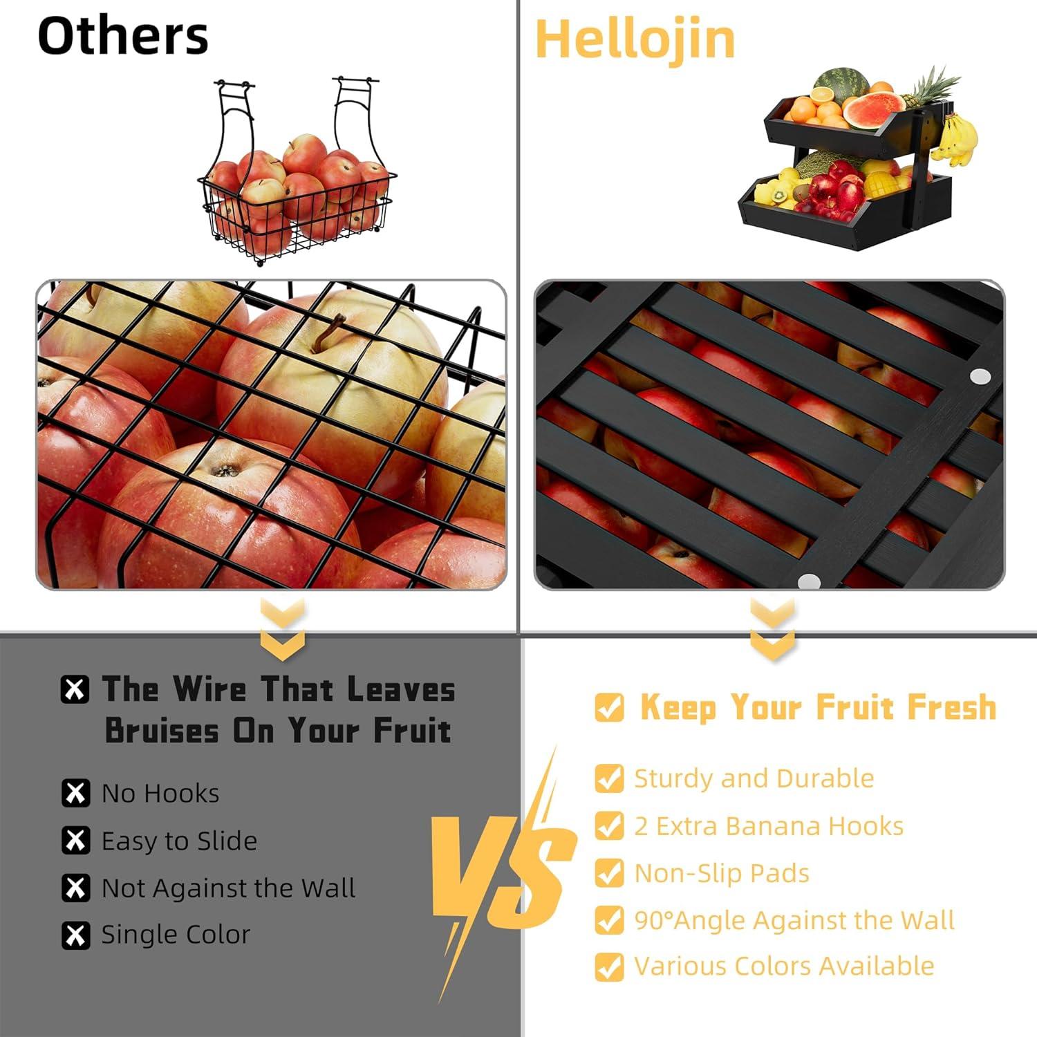 Cesta de Frutas de Bambú Hellojin 2 Niveles con Ganchos