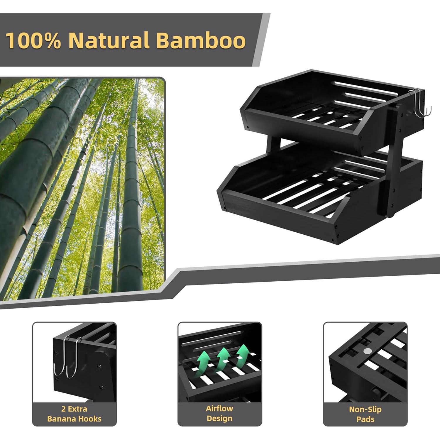 Cesta de Frutas de Bambú Hellojin 2 Niveles con Ganchos