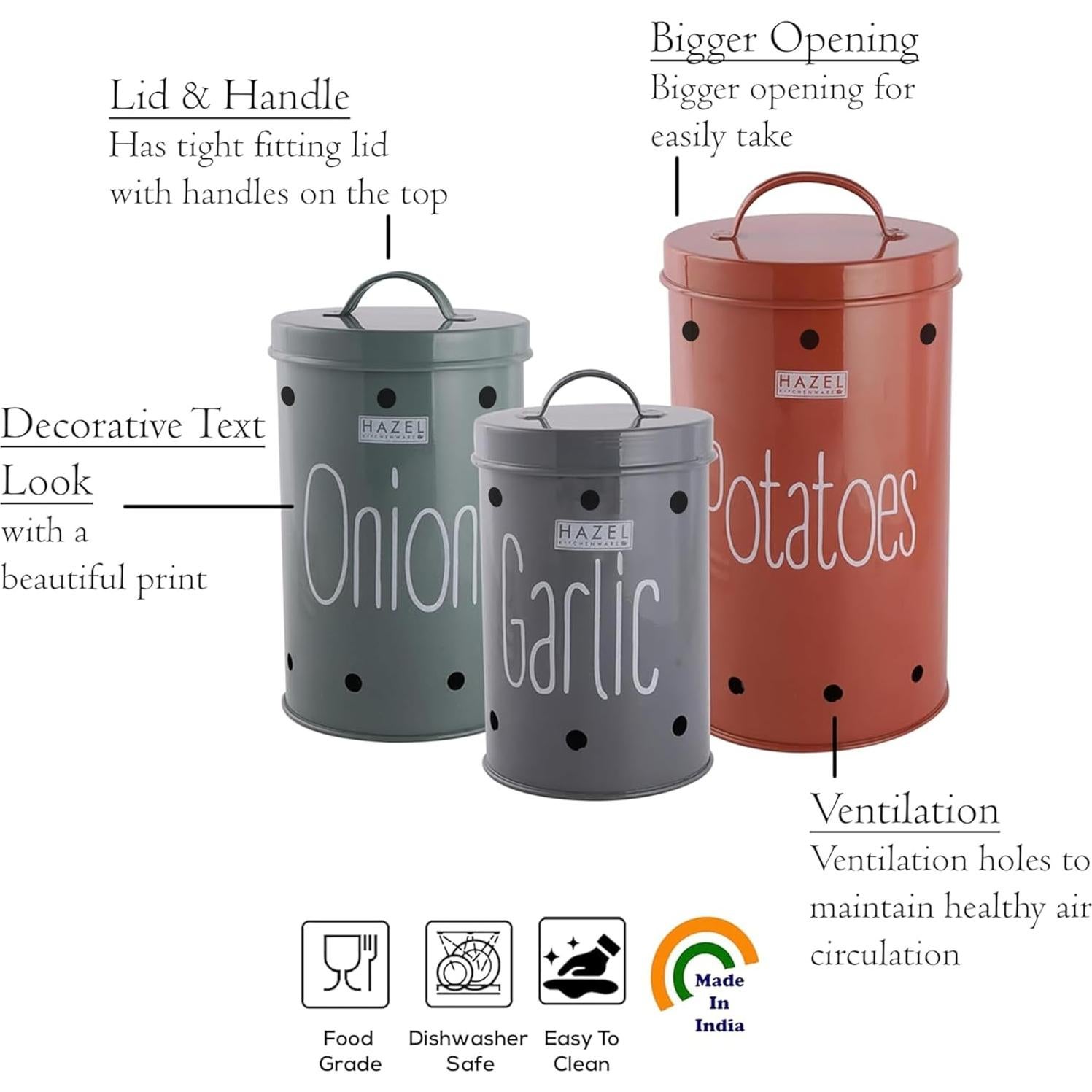 Juego de Tarros de Acero Inoxidable Hazel - 3 Piezas 2.27L a 4.54L