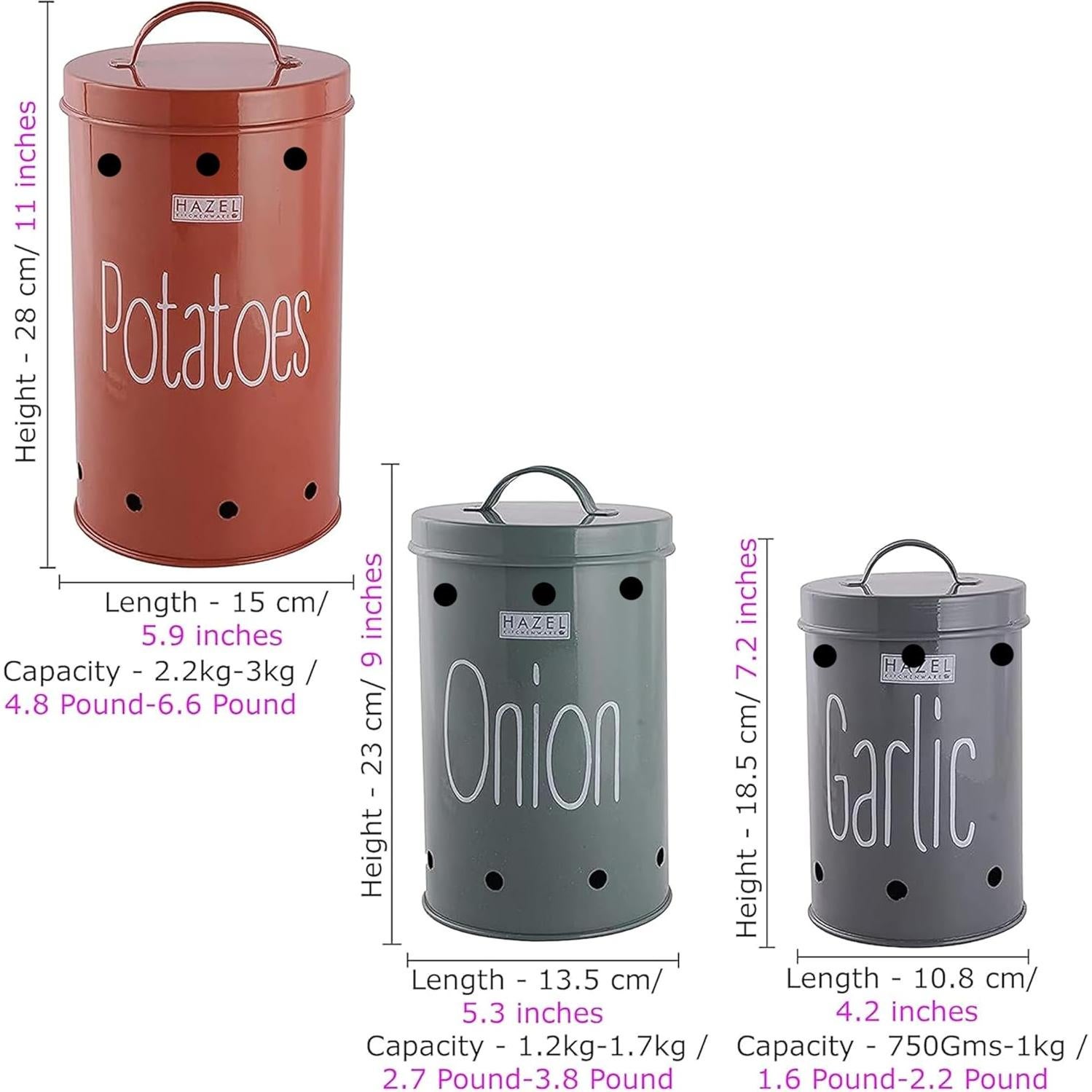 Juego de Tarros de Acero Inoxidable Hazel - 3 Piezas 2.27L a 4.54L