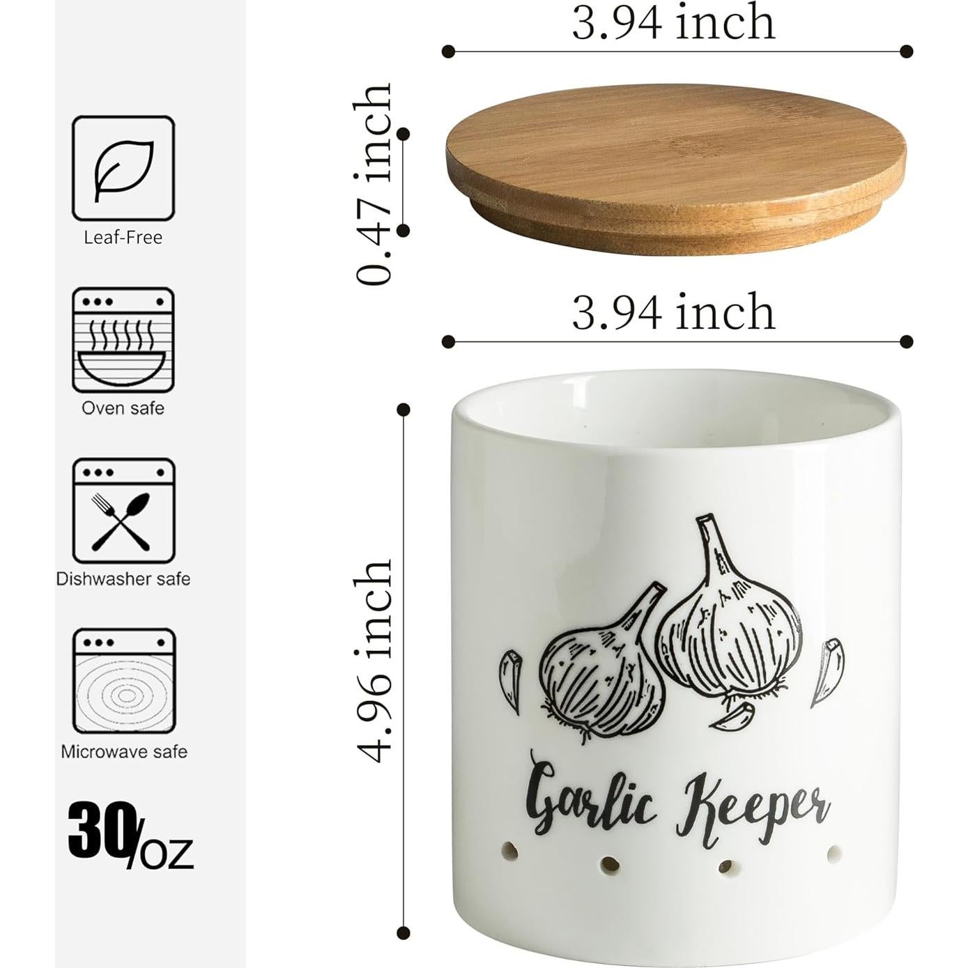 Conservador de Ajo Cerámica LYEOBOH Blanco con Tapa de Madera