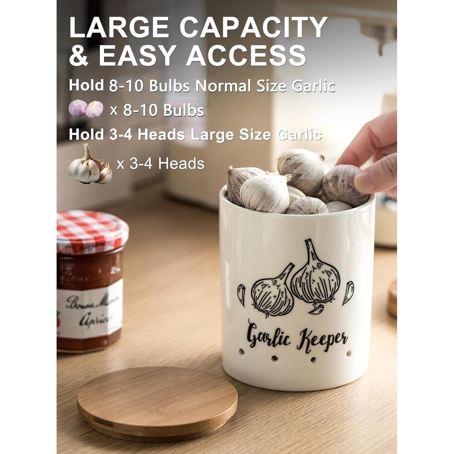 Conservador de Ajo Cerámica LYEOBOH Blanco con Tapa de Madera