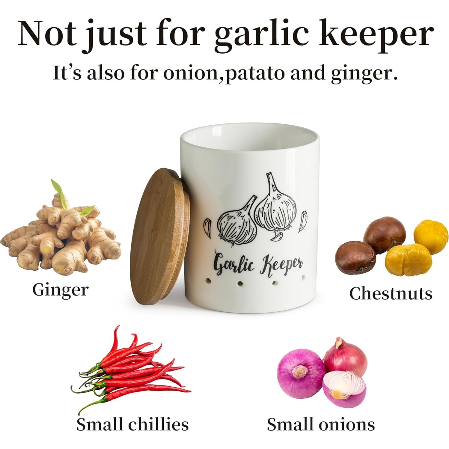 Conservador de Ajo Cerámica LYEOBOH Blanco con Tapa de Madera