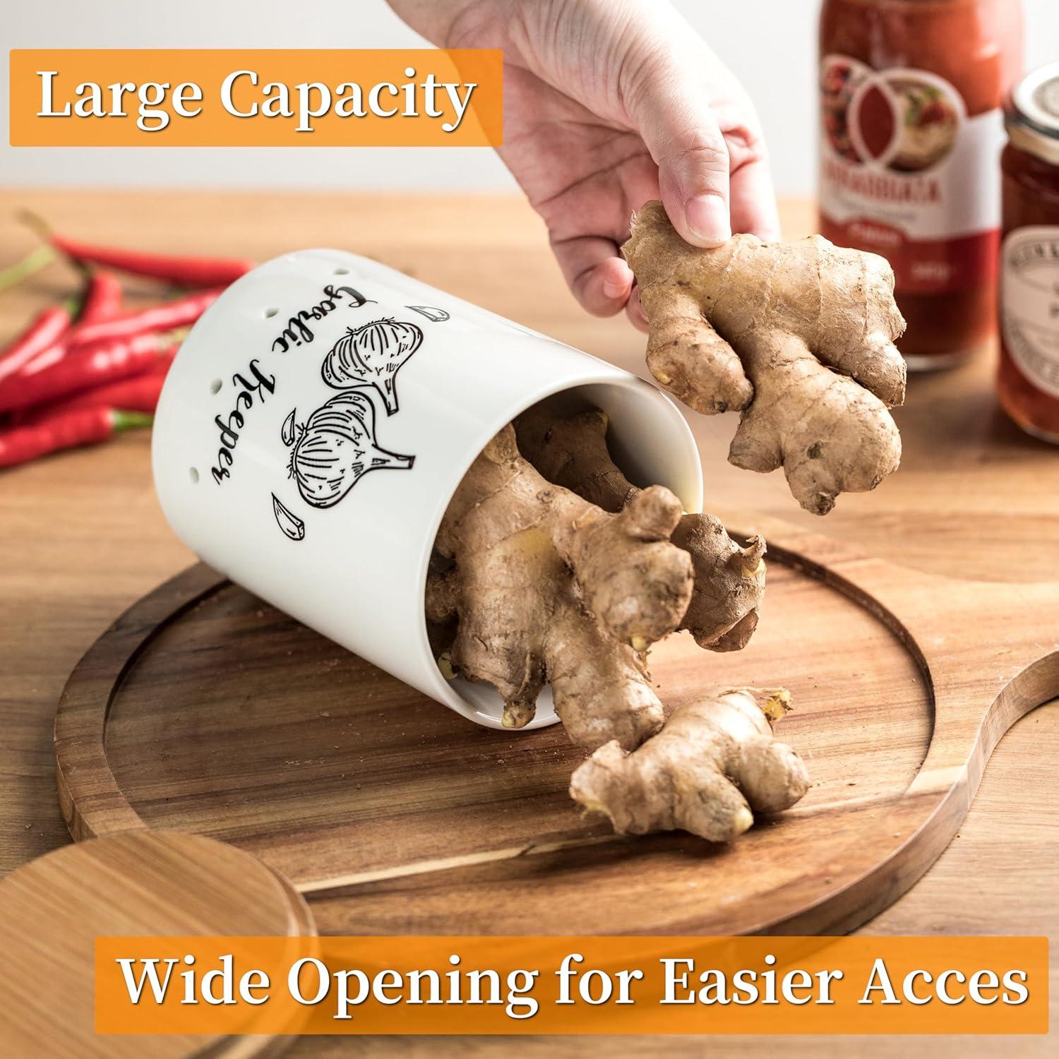 Conservador de Ajo Cerámica LYEOBOH Blanco con Tapa de Madera