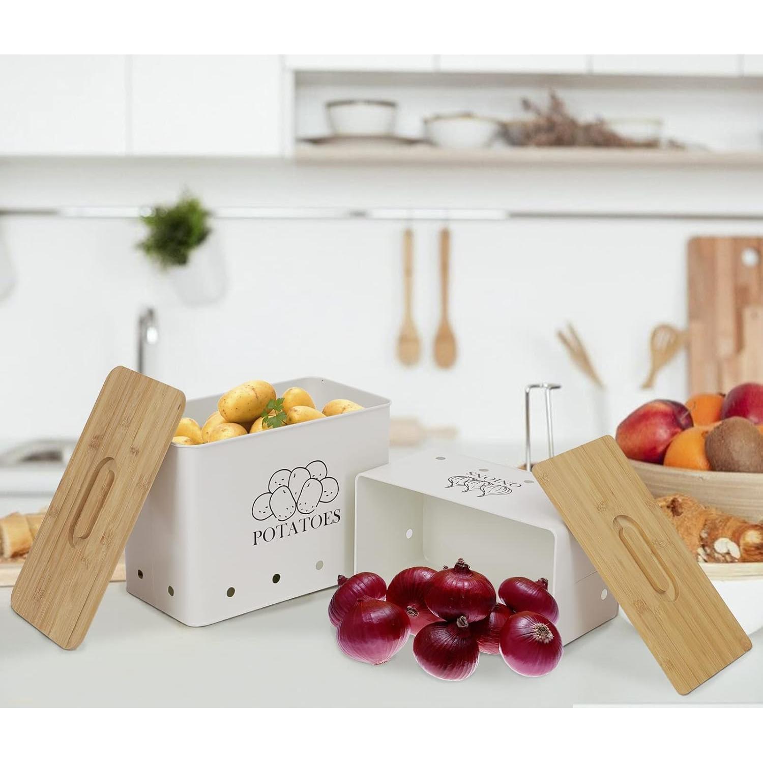 Juego de 2 Contenedores de Almacenamiento Gdfjiy para Cebolla y Papa - Blanco