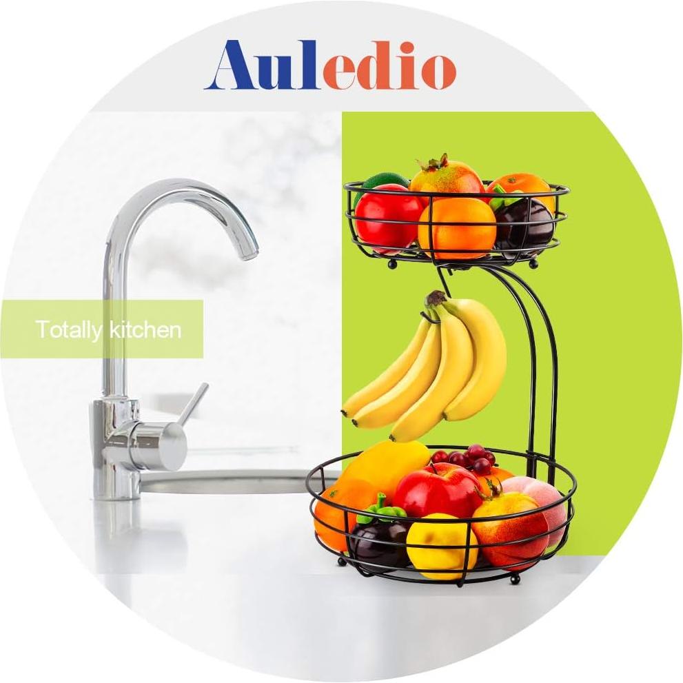 Canasta de Frutas 2 Niveles AULEDIO con Soporte para Plátanos