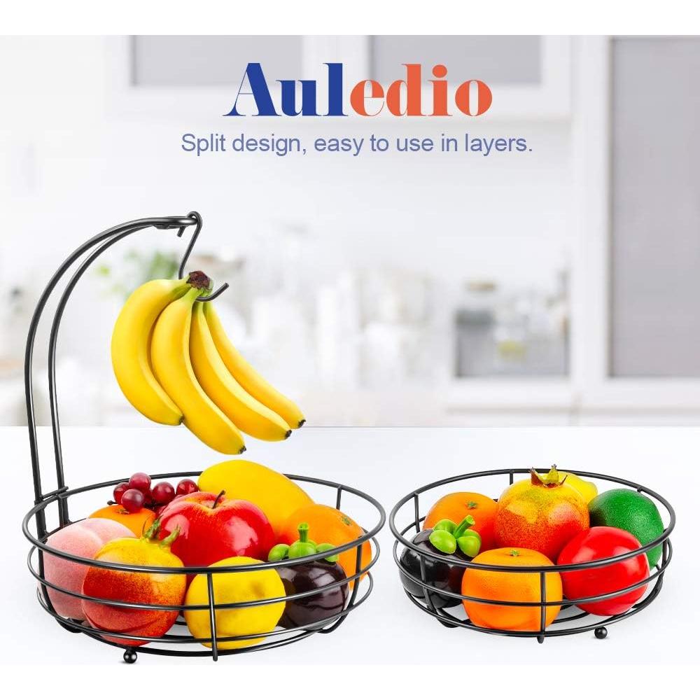 Canasta de Frutas 2 Niveles AULEDIO con Soporte para Plátanos